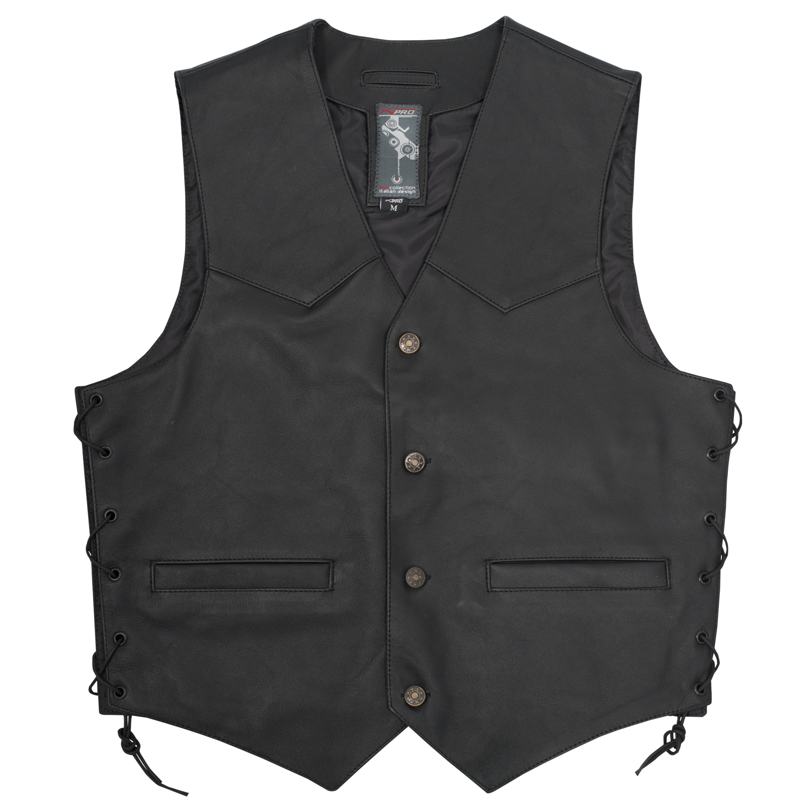 Gilet Lacci Pelle Foderato Tasche esterne interne Bottoni Custom Chopper