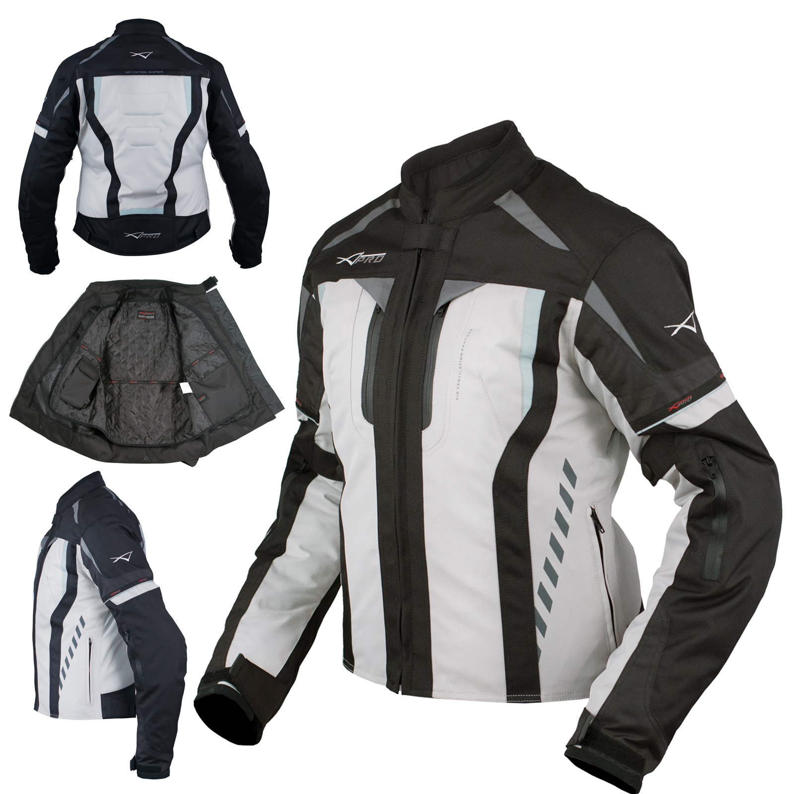 Motorcycle Motorbike Textile Jacket Armor CE Reflective Waterproof Grey 