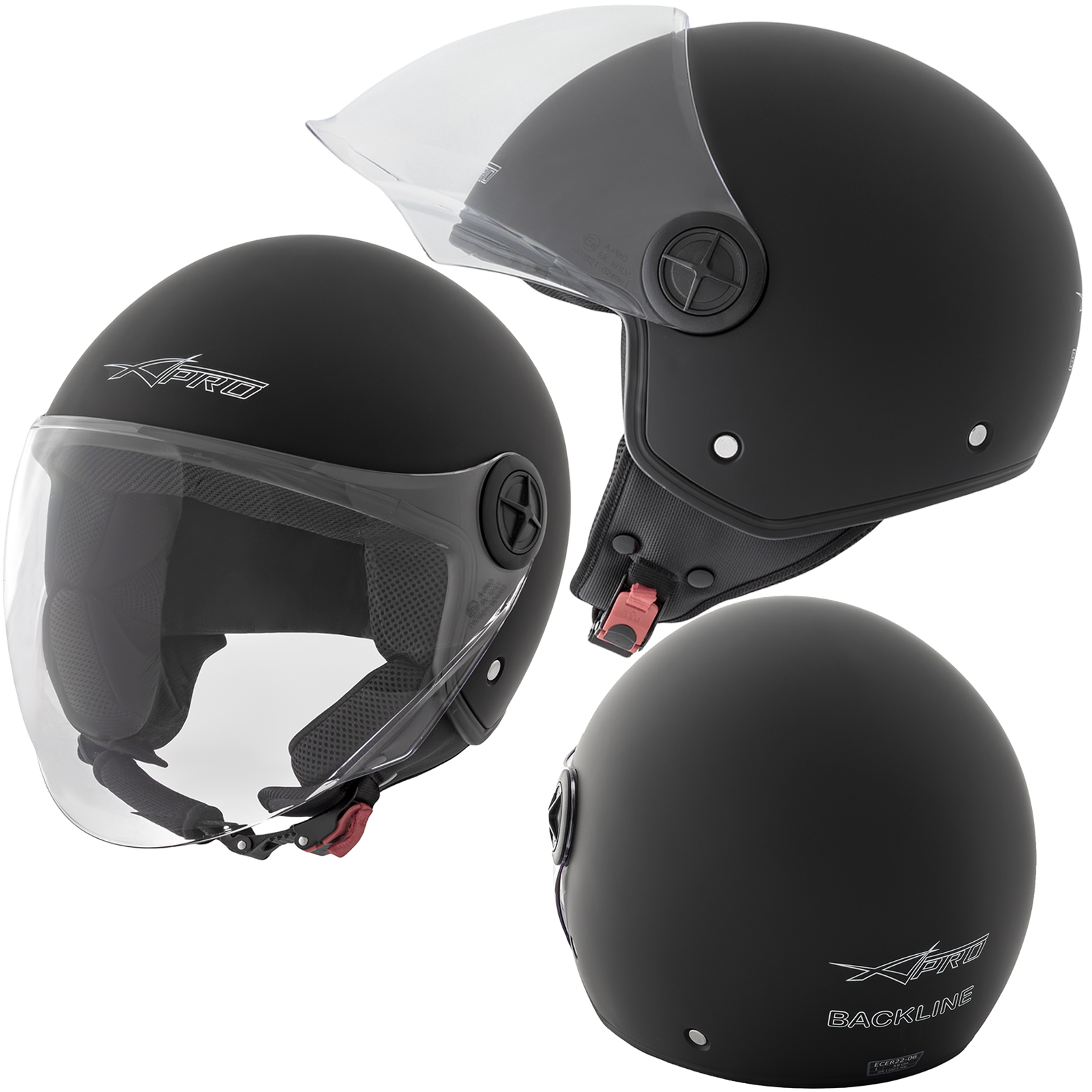 Motorradhelm Motorrad Roller Offenes Jet Helm Viser SonicMoto Matt Schwarz - Bild 7 von 11