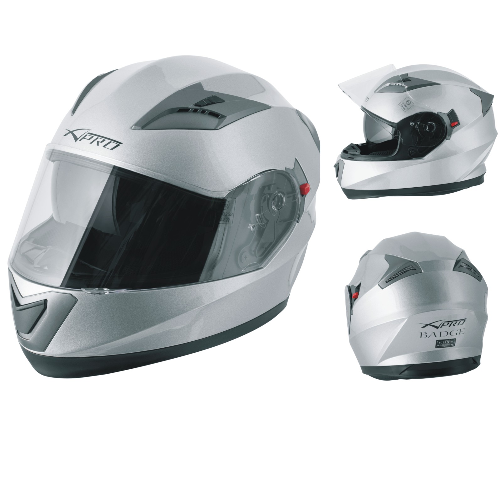 Casco Integrale Moto Scooter Visierino Parasole Touring Argento | eBay