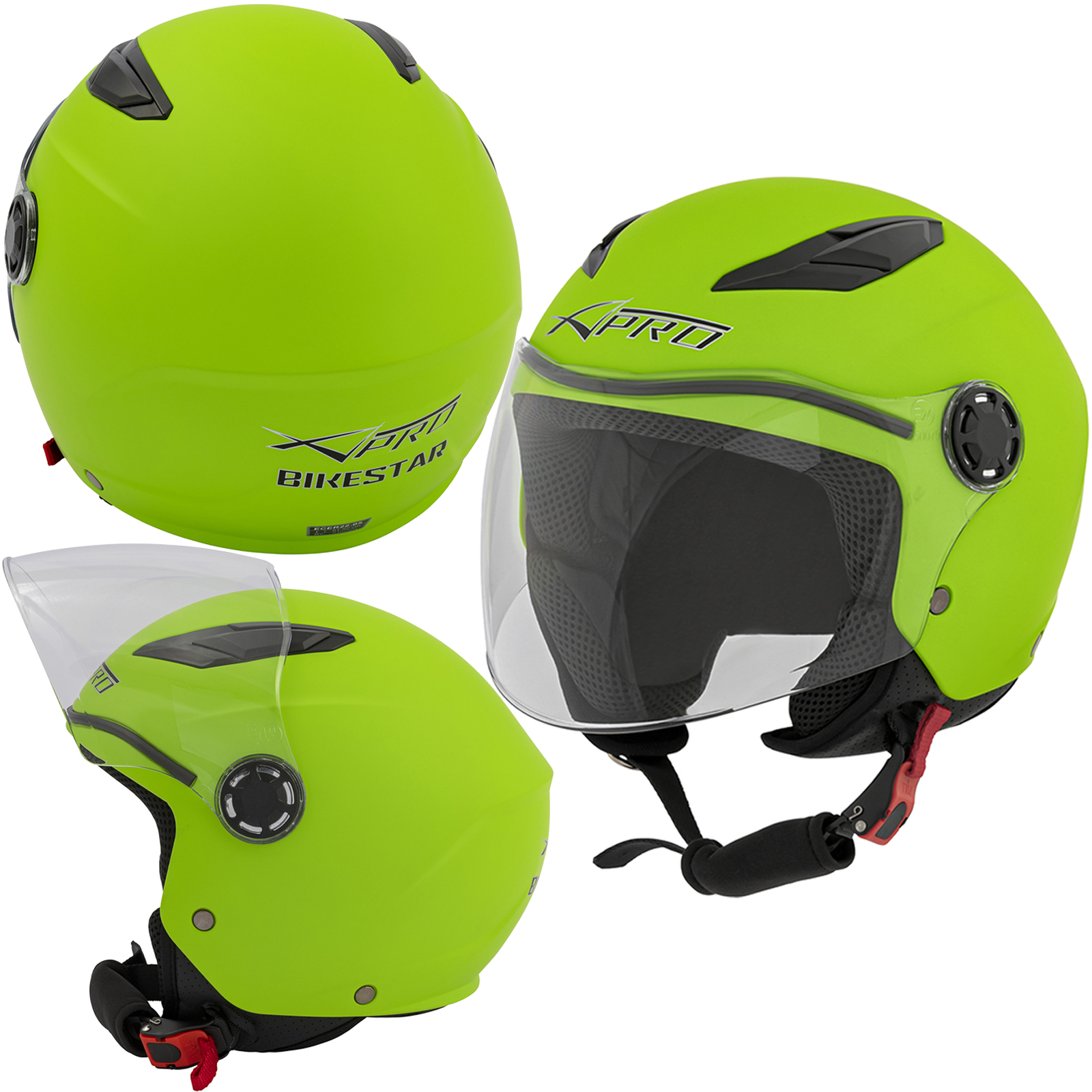 Casque Moto Scooter Enfant Unisexe Jet Sécurité ECE 22 06 Certifié Vert Mat