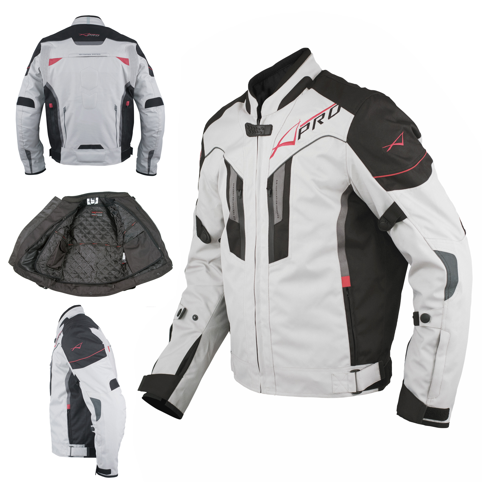 Giacca Moto Tessuto Sport Protezioni CE Riflettente Ventilata Grigio - Picture 11 of 15