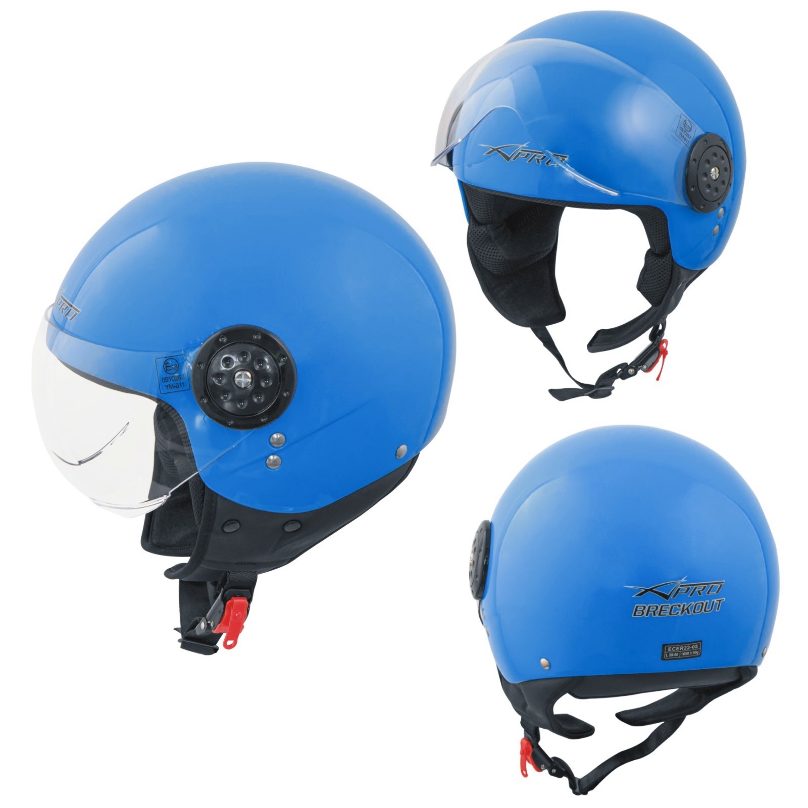 miniatura 6  - Jet Helmet Open Face Demi Motorbike Scooter Custom Avio Clear Visor blue