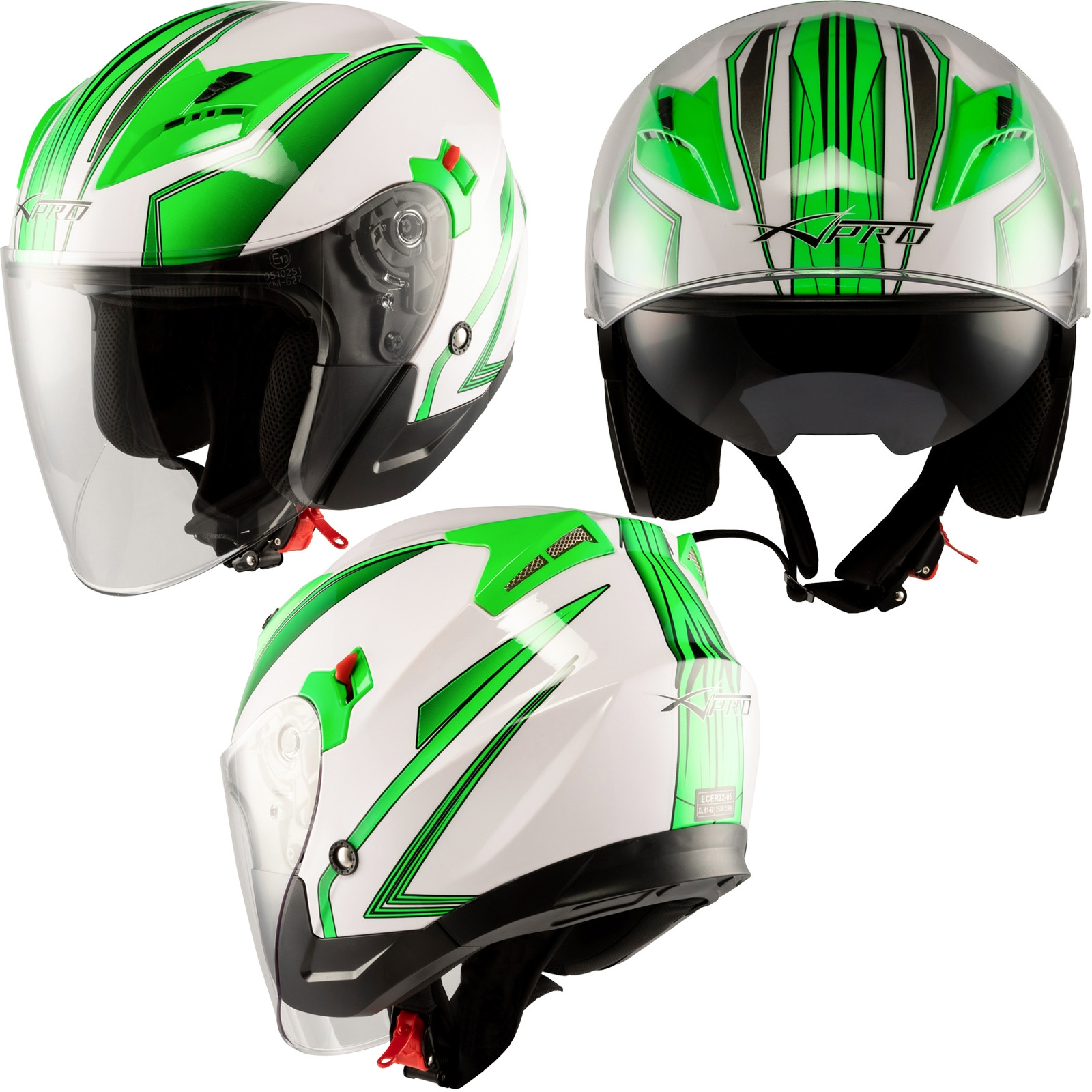 Jet Helmet Scooter Moto Certificate ECE 22 06 Double Visor White Green