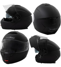 Motorcycle Modular Flip-Up Helmet With Sun Visor - ECE 22-06 Certified, Black, Size M (57-58cm)