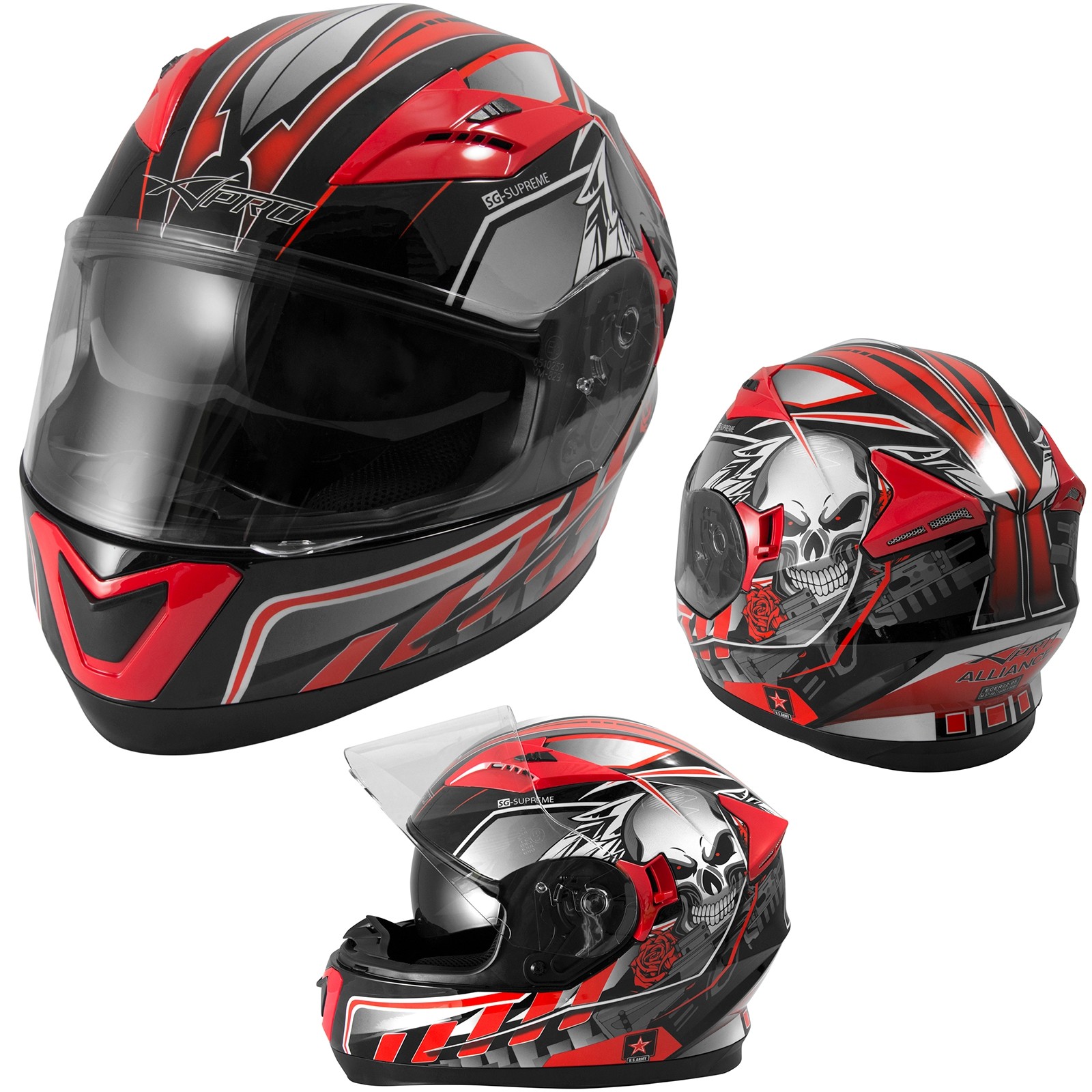 Casco Scooter Moto Homologado Integral Ciudad Doble Visera Gráficos Rojo