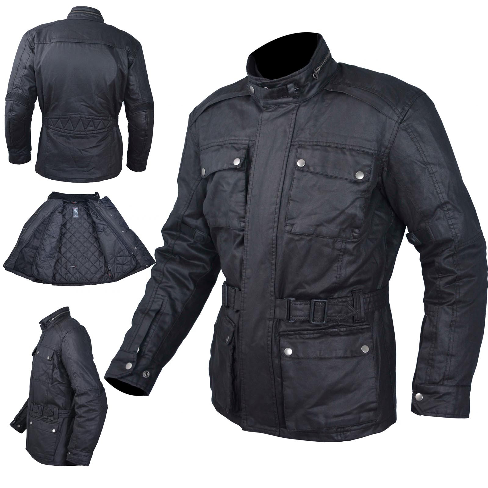 chaqueta moto hombre de algodón encerado By City london con protecciones  color negro Tallas Ropa S