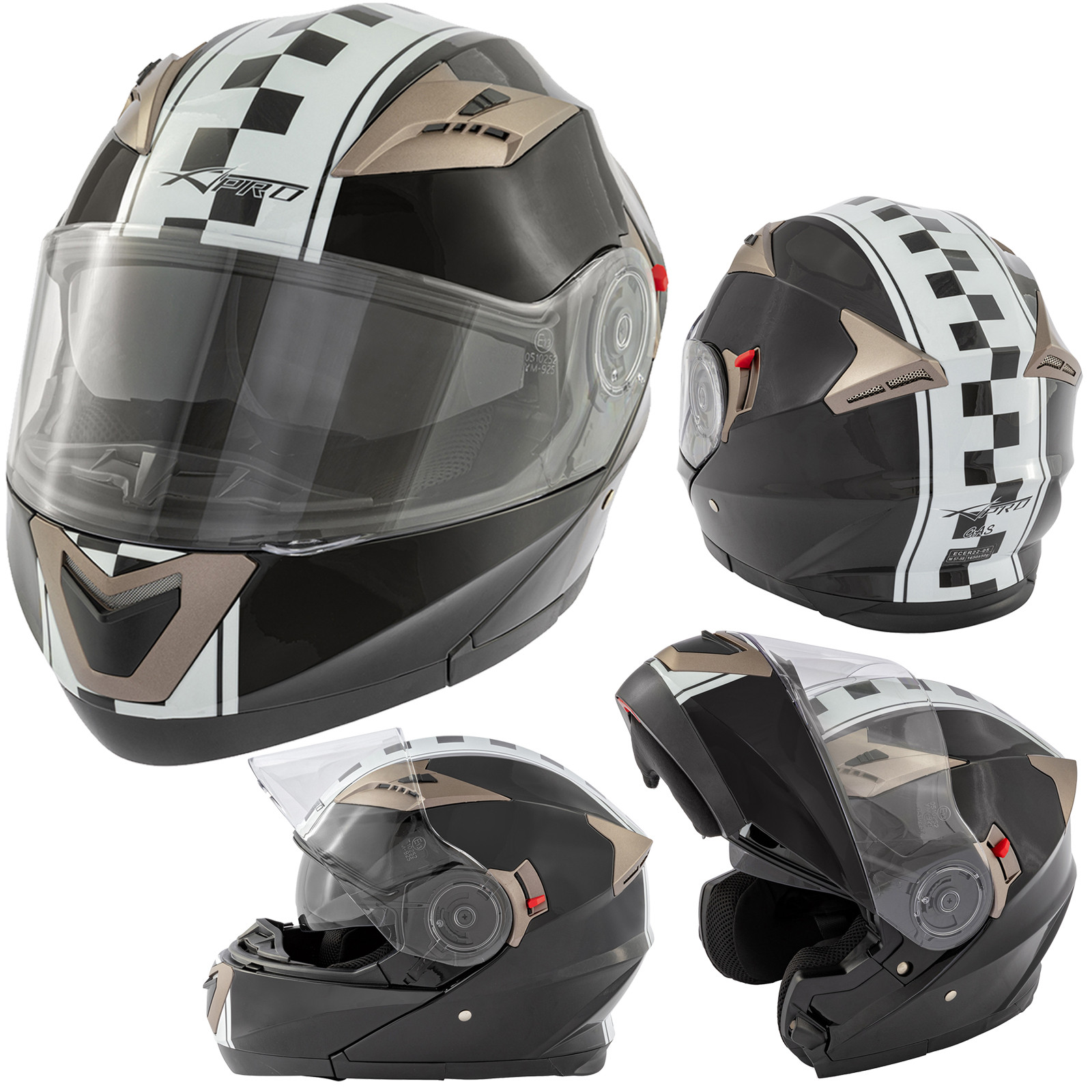 Casco Abatible Moto Touring Grafica Aprobado ECE 22 Doble Visera Negro