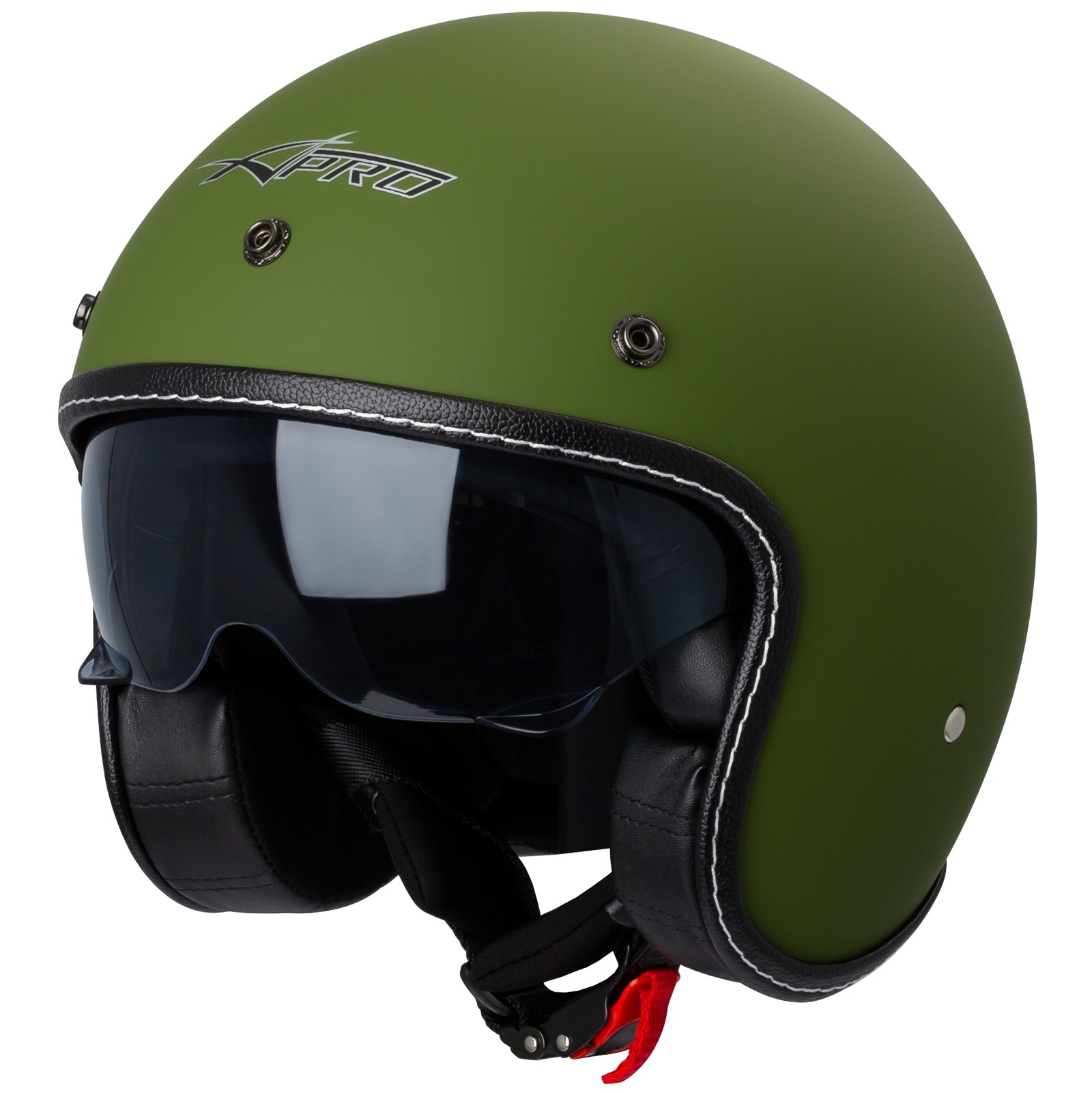 Casco Moto Jet Cafe Racer Homologado ECE 22-06 Parasol scooter Verde Mate