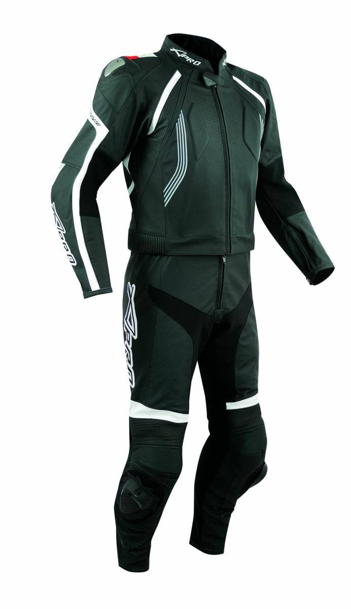 Tuta Pelle Moto Racing Pista Sport 2 Pezzi Divisibile Giacca Pantalone Nero
