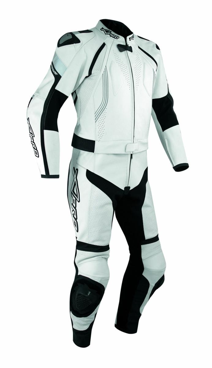 Tuta Pelle Moto Racing Pista Sport 2 Pezzi Divisibile Giacca Pantalone Bianco
