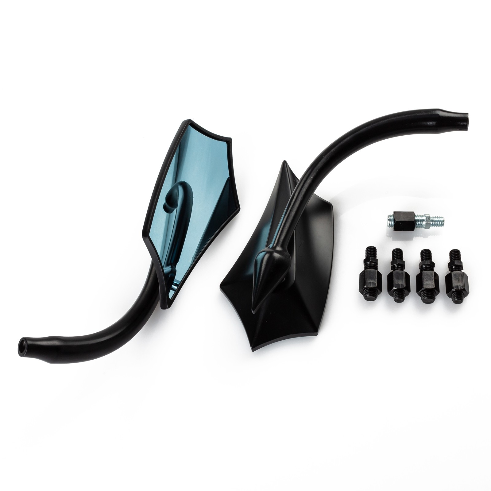 Coppia Specchietti Retrovisori Specchi Moto Custom Nero Adattatori DX+SX