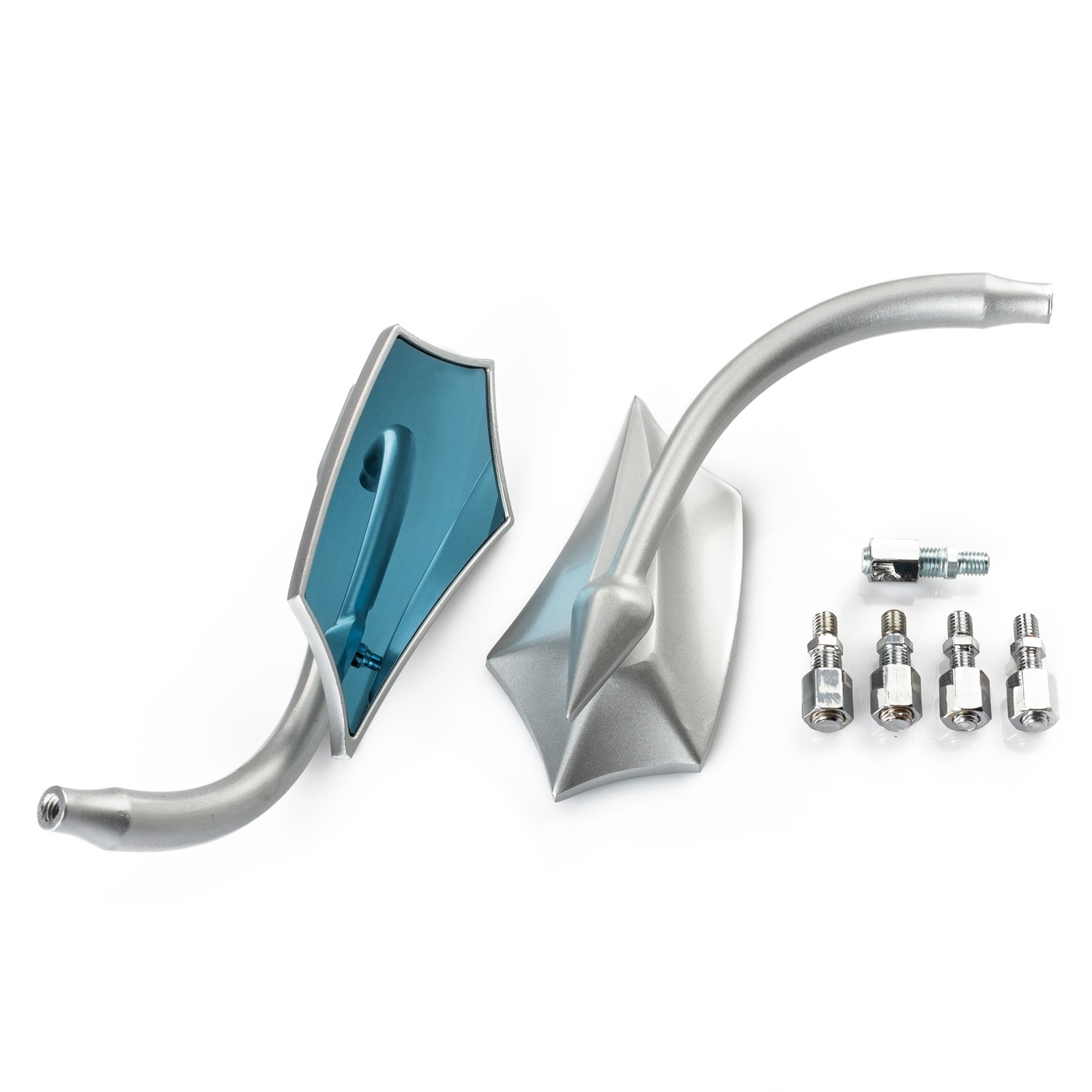 Coppia Specchietti Retrovisori Specchi Moto Custom Argento Adattatori DX+SX