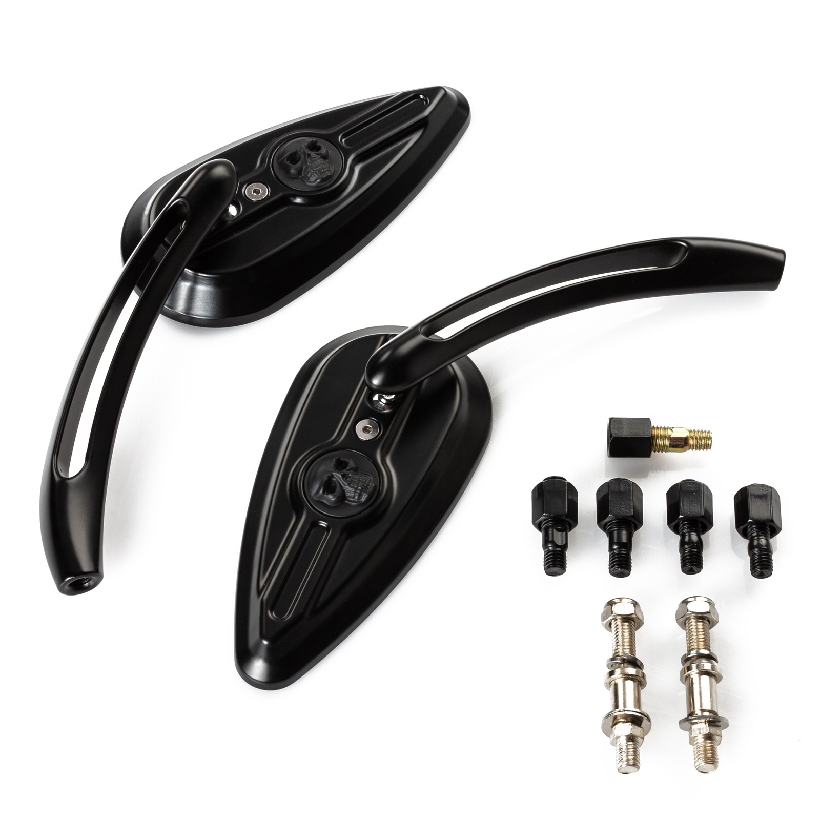 Coppia Specchietti Retrovisori Specchi Moto Custom Nero Adattatori DX+SX