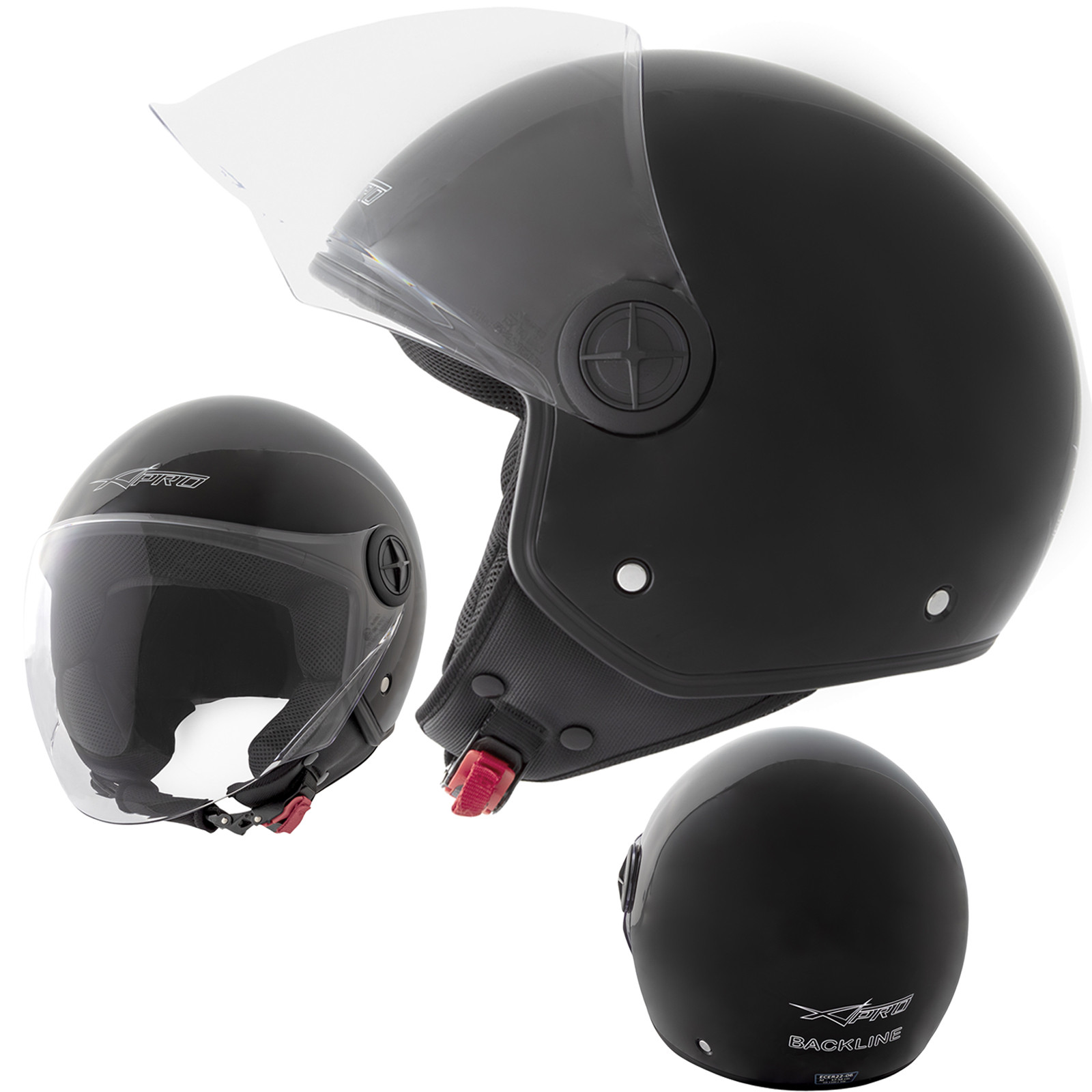 Abbigliamento Moto e Accessori - Casco Jet Scooter Moto Omologato ECE 22-06  Visiera Antigraffio Trasparente Nero