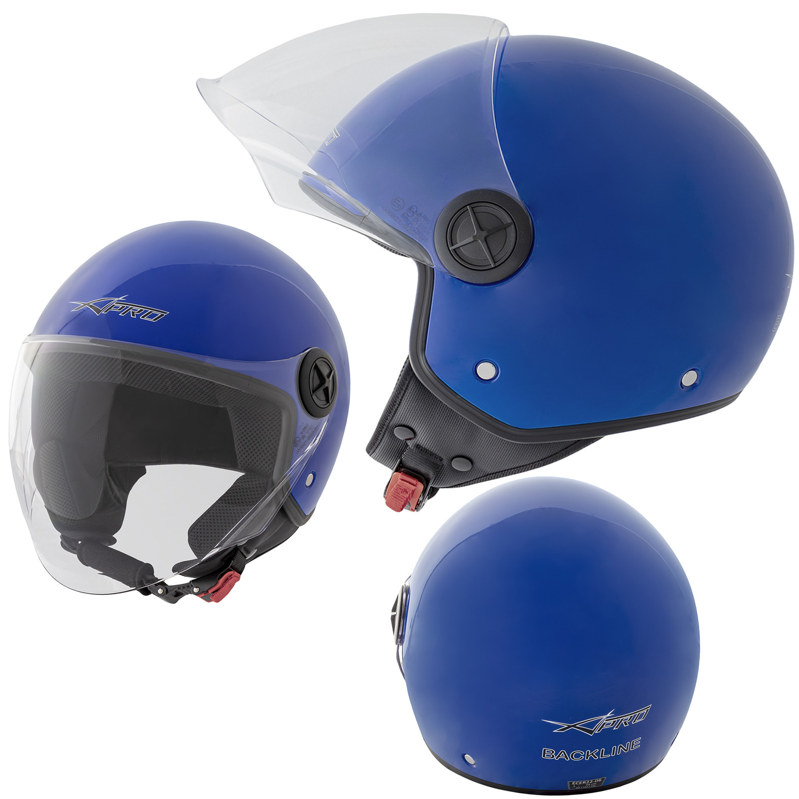 Casco Jet Scooter Moto Quad Omologato ECE 22 06 Visiera Sonicmoto Blu