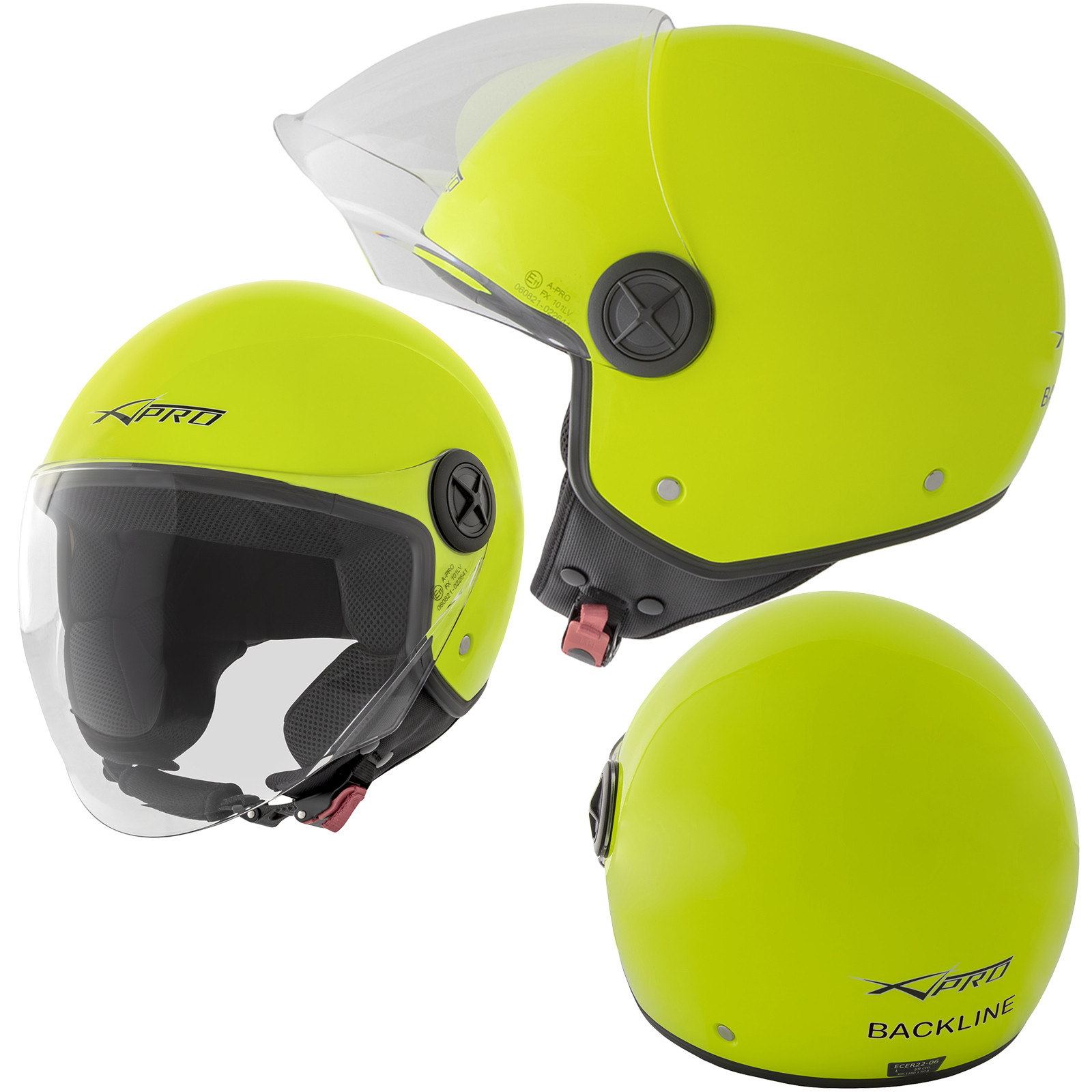 Casco Jet Scooter Moto Quad Omologato ECE 22 06 Visiera Sonicmoto Fluo