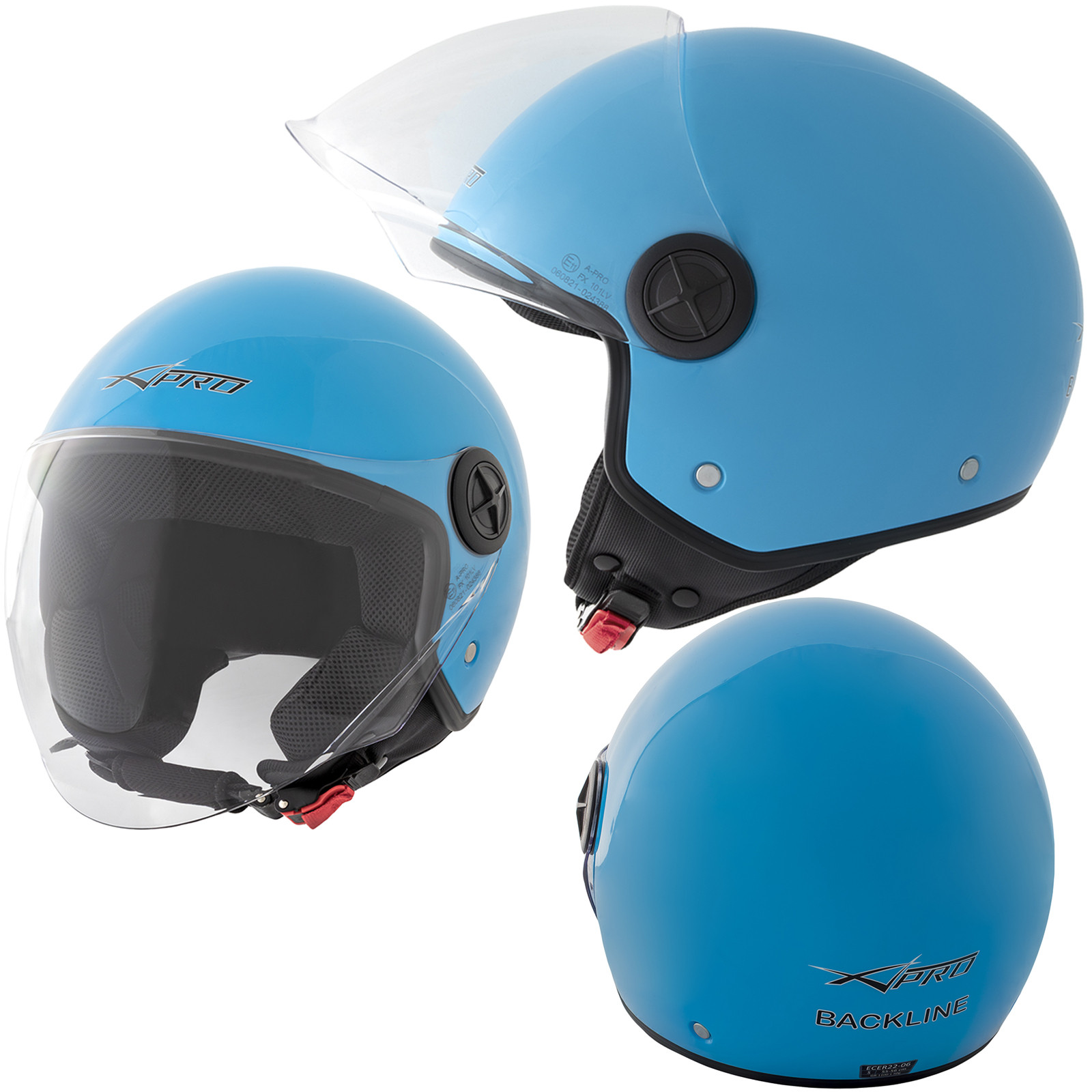 Casco Jet Scooter Moto Quad Omologato ECE 22 06 Visiera Sonicmoto Azzurro