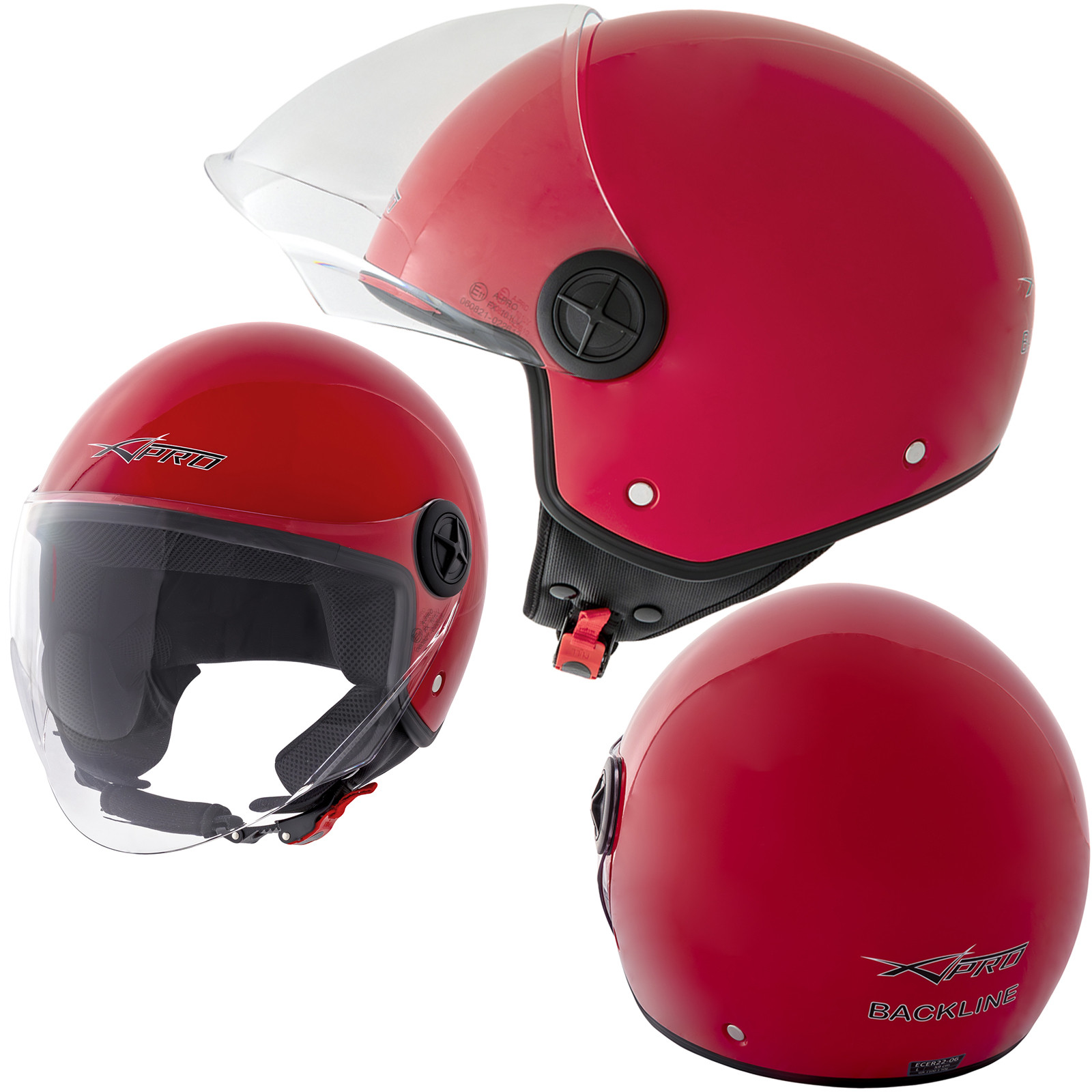 Casco Jet Scooter Moto Quad Omologato ECE 22 06 Visiera Sonicmoto Rosso