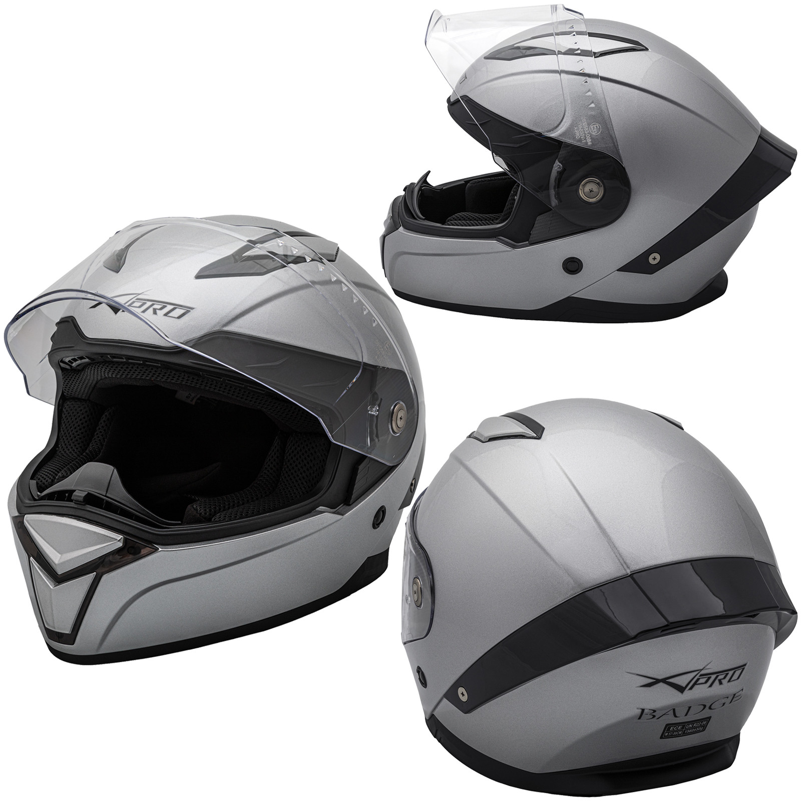 Casco Integrale Moto Scooter Visierino Anti Graffio Touring Argento