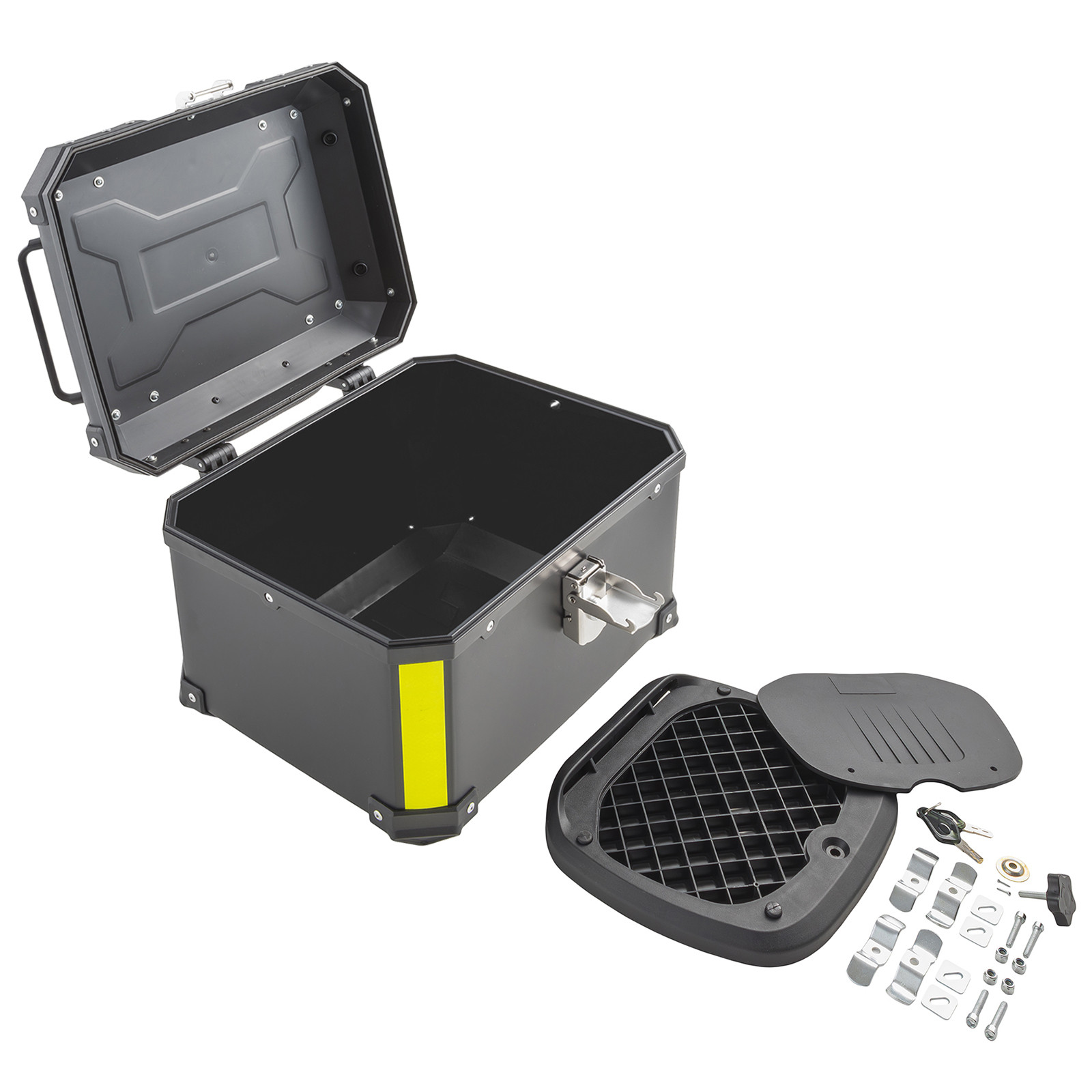 Bauletto Moto Universale 46L Scooter Valigia Rigida Riflettente Piastra Nero