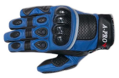 Guanti Moto Pelle Protezioni Carbonio Imbottiture Sportivo Pista Estivo Blu
