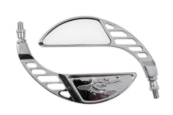 Specchio Retrovisore Moto Chopper Custom Coppia Specchietti Cromo DX+SX