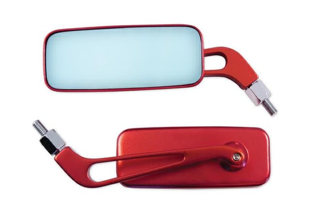 Coppia Specchietti Specchio Retrovisore Moto Naked Custom Metallo Rosso DX+SX
