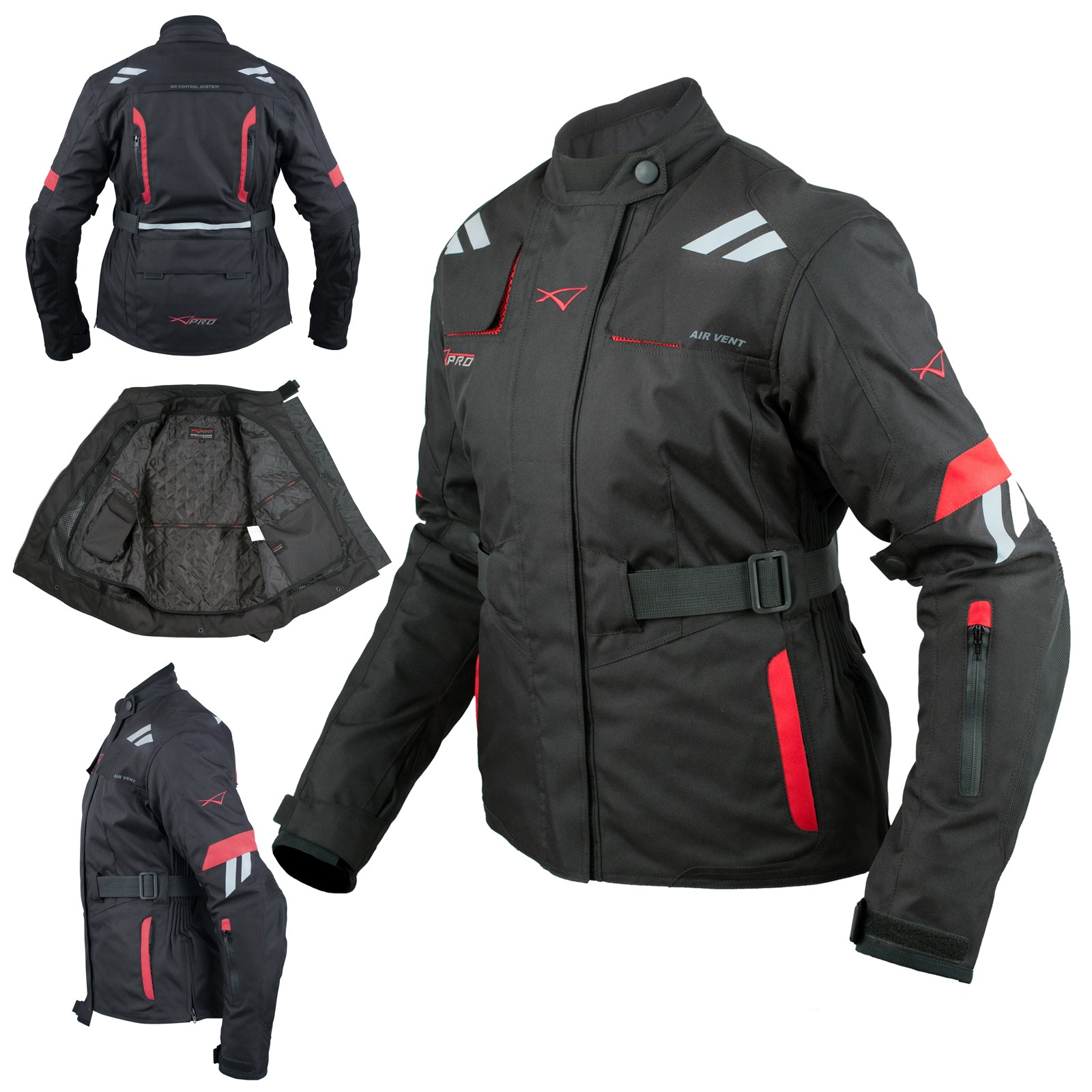 Giacca Donna Moto Impermeabile Tessuto Protezioni CE Viaggio Rosso