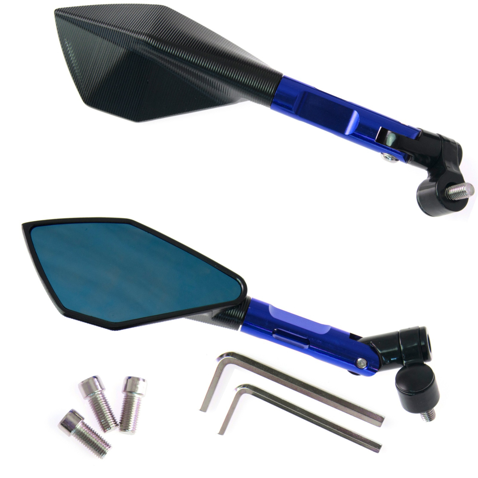 Coppia Specchietti Moto Blu Specchi in Metallo Retrovisori Scooter Custom