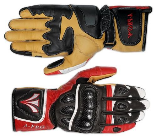 Guanto Sportivo Pista Moto Tecnico Protezioni Carbonio Professionale Pelle Rosso