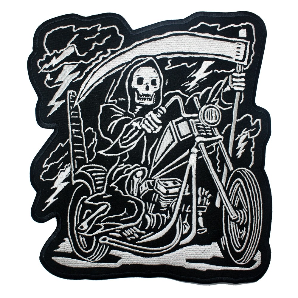 Patch-Toppa-Motorcycle-Scheletro-Nero-Bianco-Morte-Falce-Sonic-Moto-A-Pro