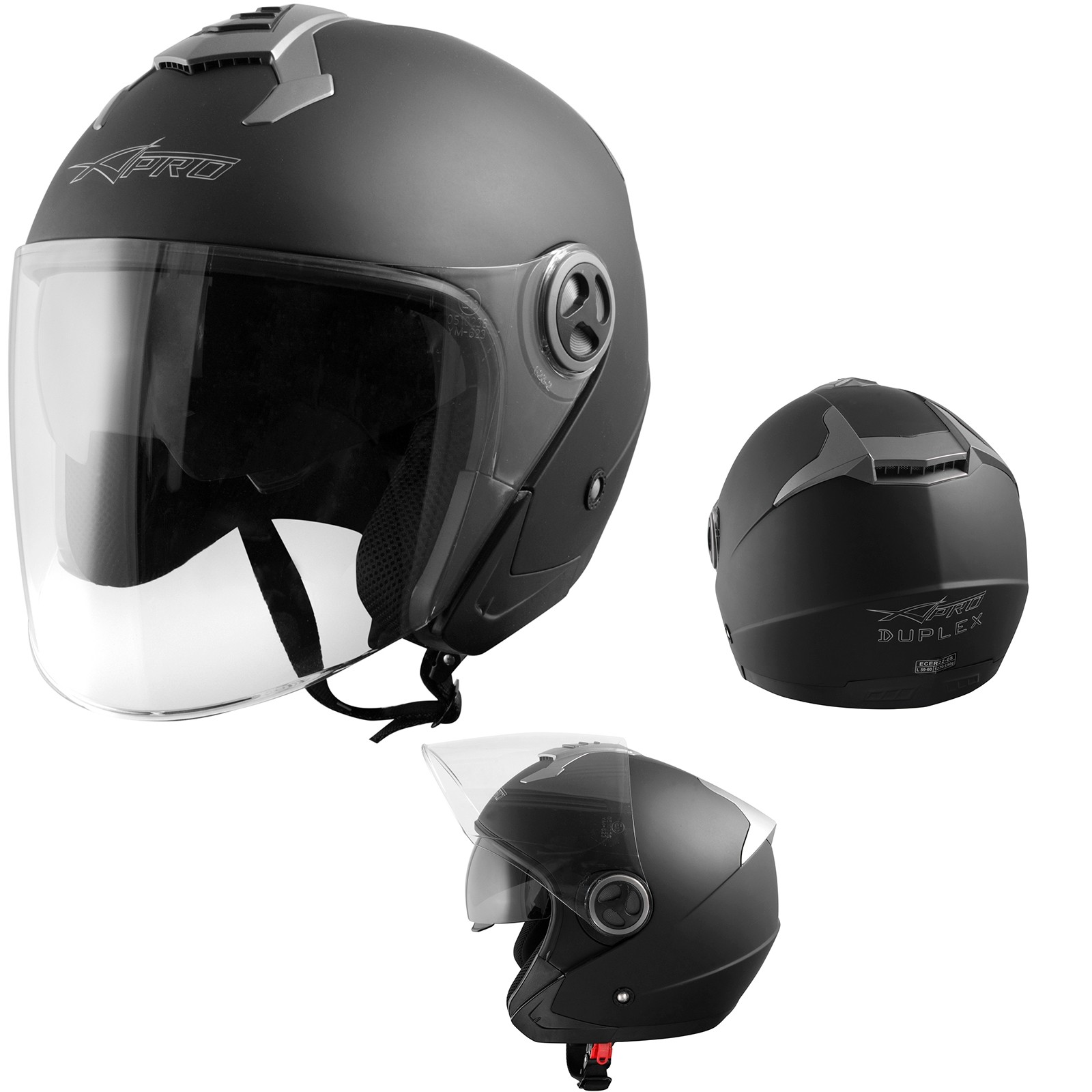Duplex-Helmet-Casco-Motorcycle-Nero-Opaco-Matt-Black-Sonic-Moto-A-Pro-Set