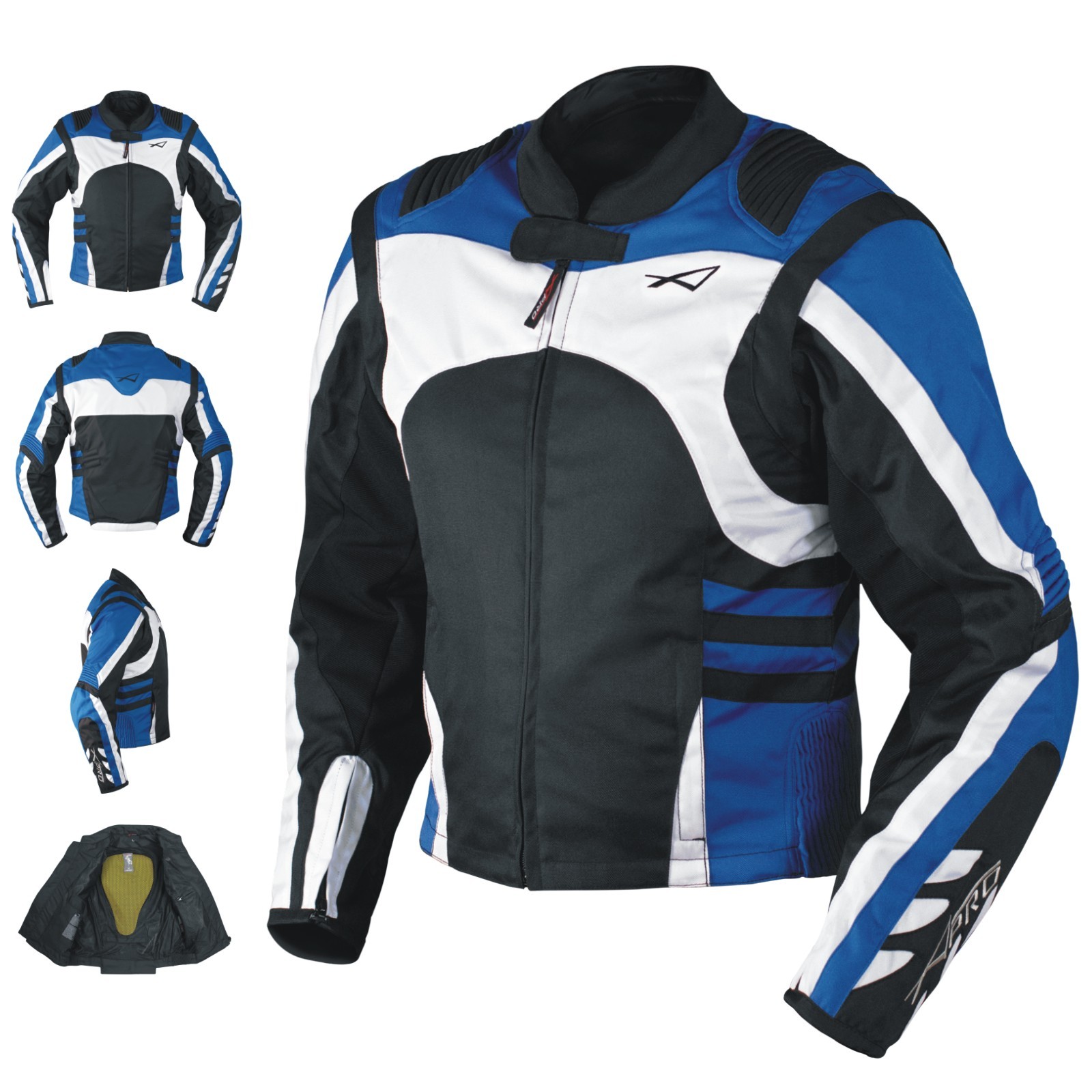 Abbigliamento Moto e Accessori - Giacca Moto Tessuto Cordura Manica  Staccabile Racing Sport Touring Blu 3XL