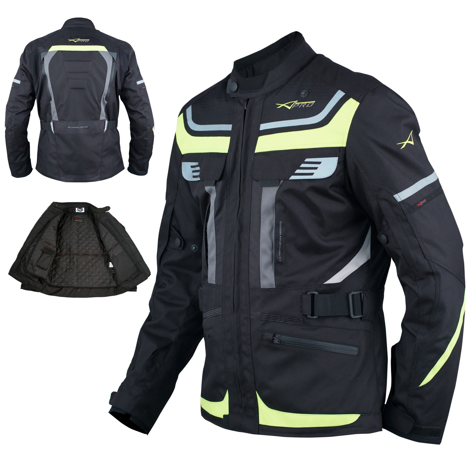 Giacca Moto Scooter Tessuto Protezioni CE Impermeabile Riflettente Fluo