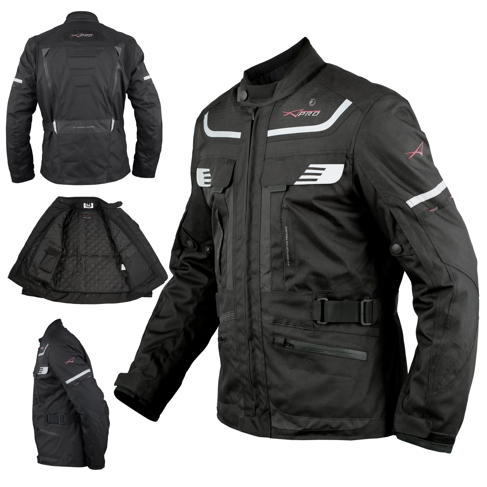 Giacca Moto Scooter Tessuto Protezioni CE Impermeabile Riflettente Nero