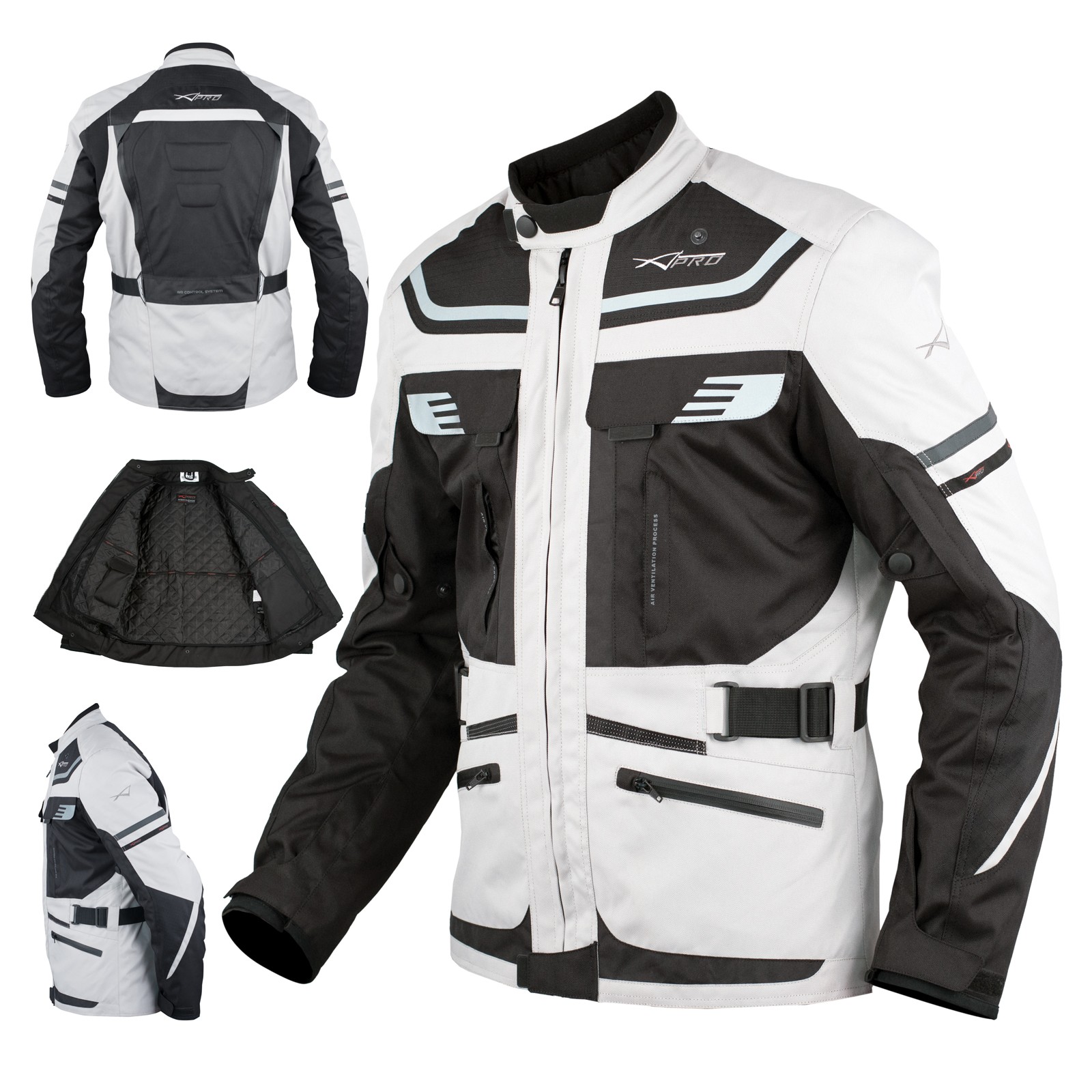 Giacca Moto Scooter Tessuto Protezioni CE Impermeabile Riflettente Grigio