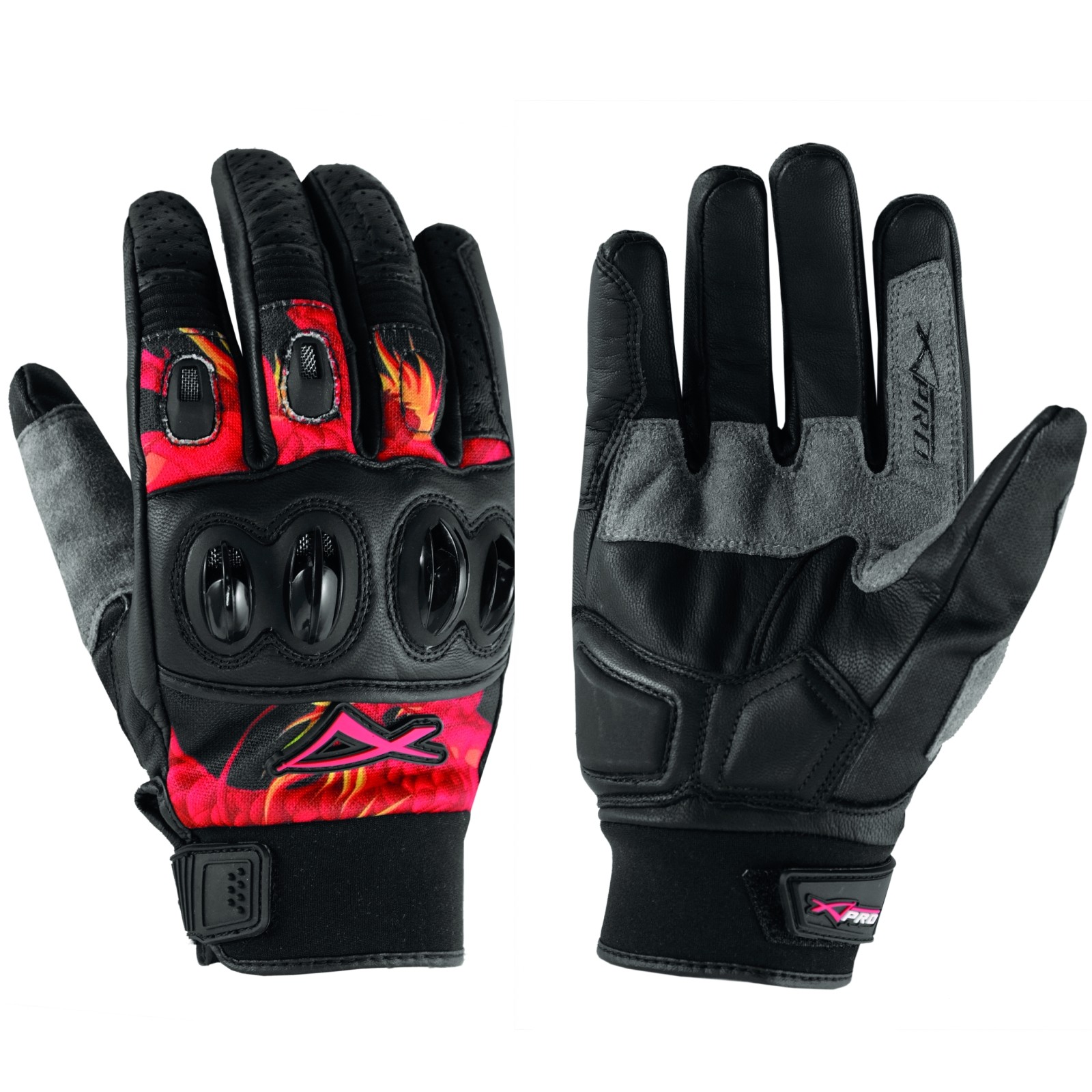 Guanto Pelle Tessuto Tecnico Traspirante Estivo Moto Motocross Rosso