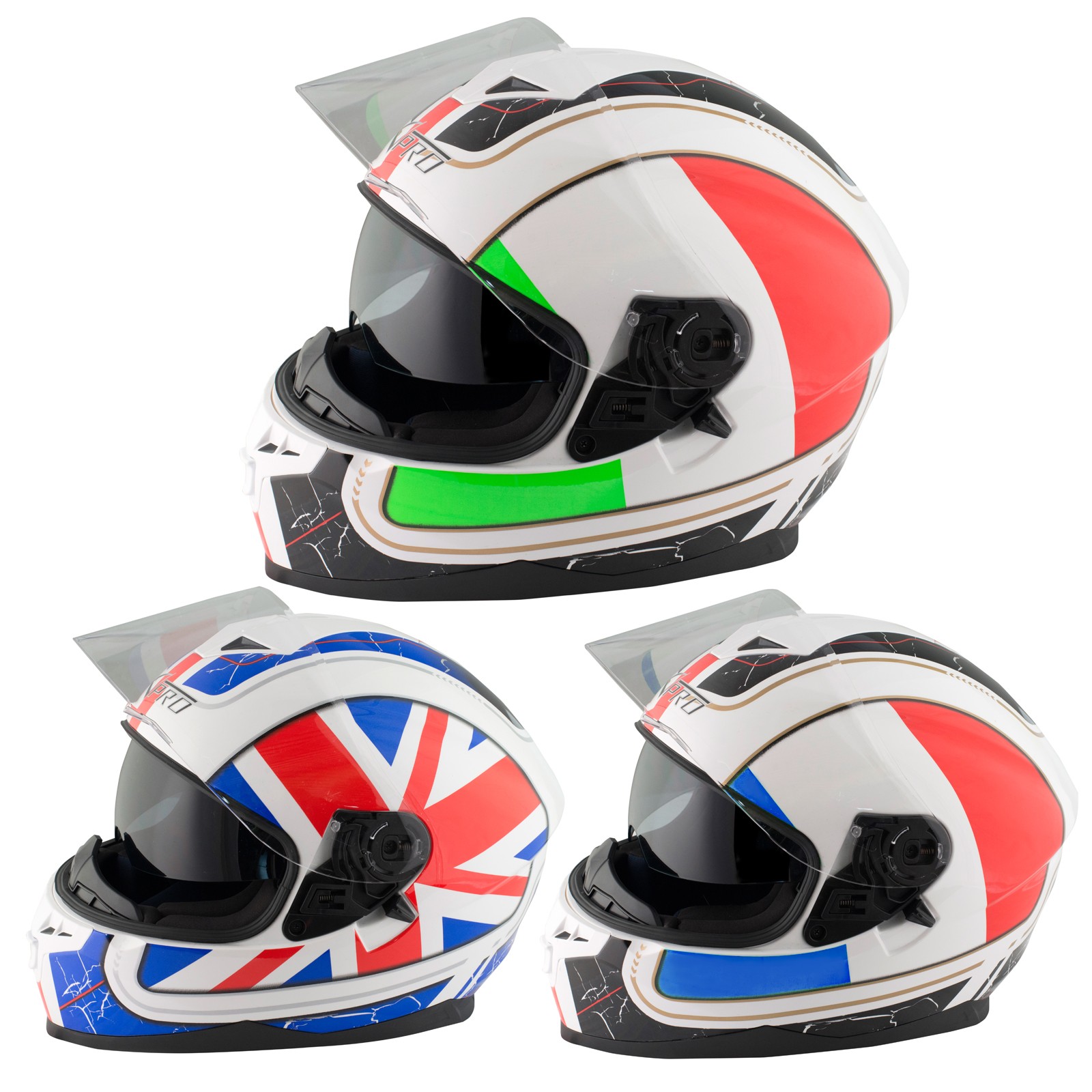 Abbigliamento Moto e Accessori - Casco Integrale Moto Scooter Visiera  Interna Parasole Touring Bandiera