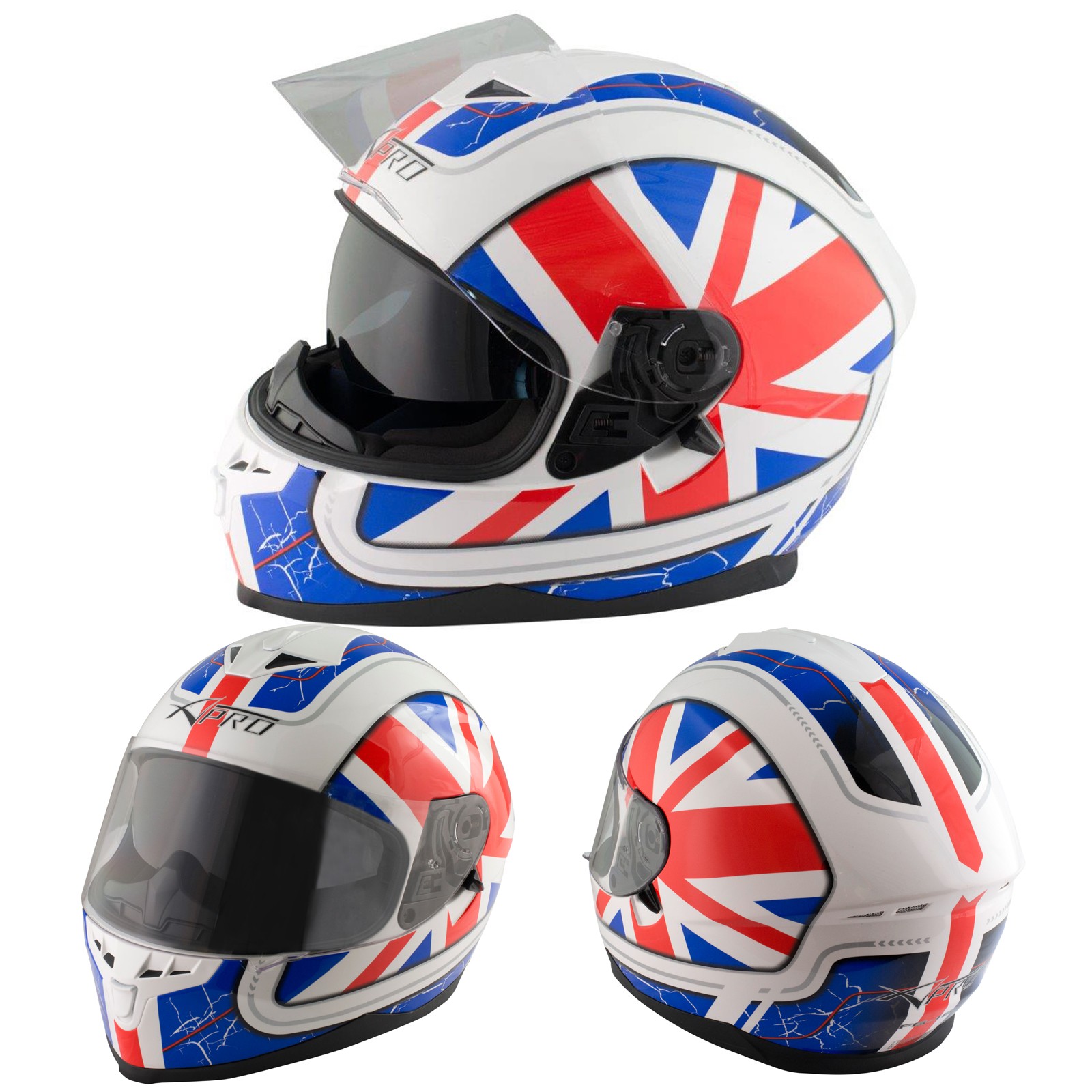 Casco Integrale Moto Scooter Visiera Interna Parasole Touring Inghilterra