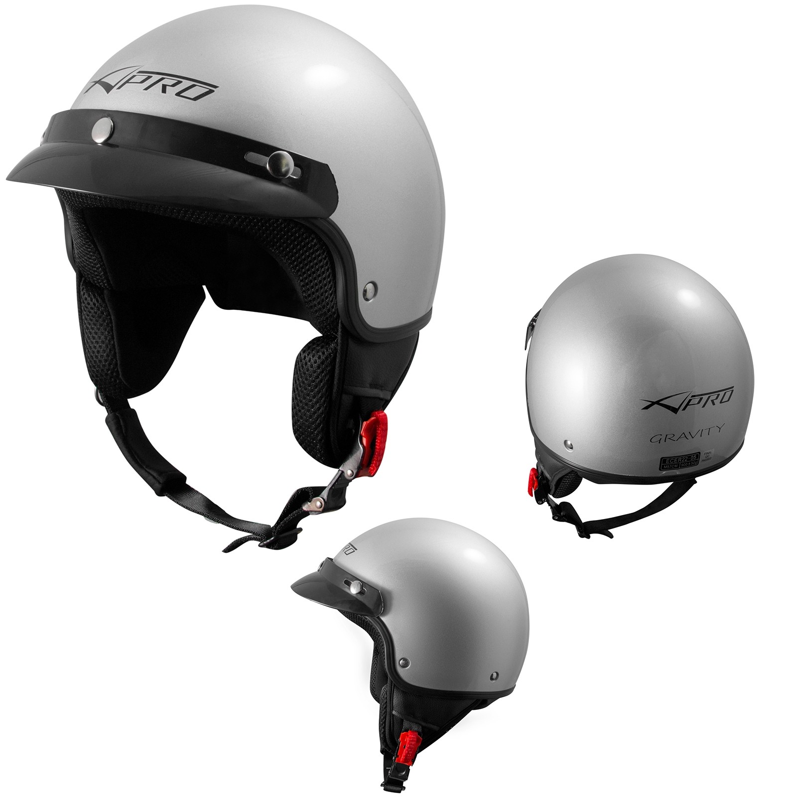 Gravity-Casco-Jet-Helmet-Motorcycle-Argento-Silver-A-Pro-Sonic-Moto-Set