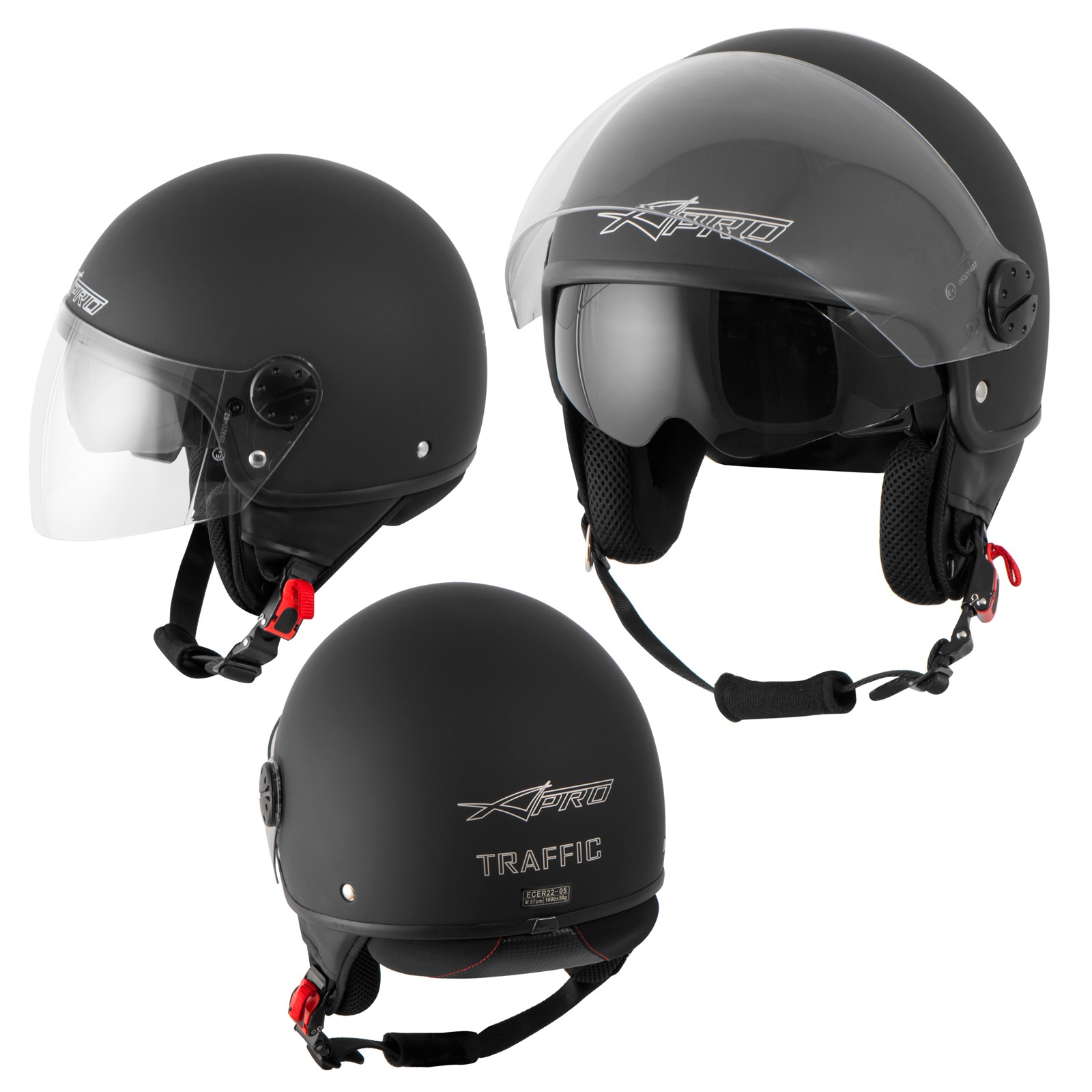 Abbigliamento Moto e Accessori - Casco Jet Scooter Moto Omologato ECE 22-05  Visiera Antigraffio Trasparente