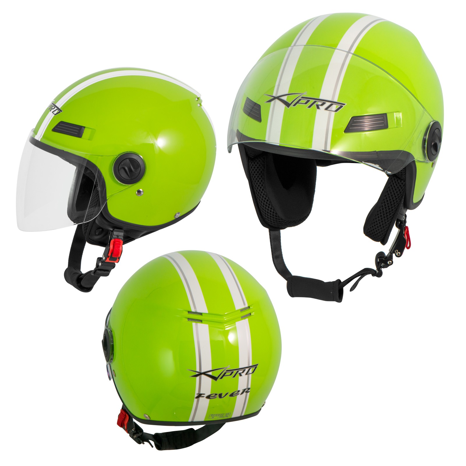 Casco Jet Moto Certificato ECE 22-06 - Parasole Con Visiera Lunga, Taglia XL, Verde - Foto 6