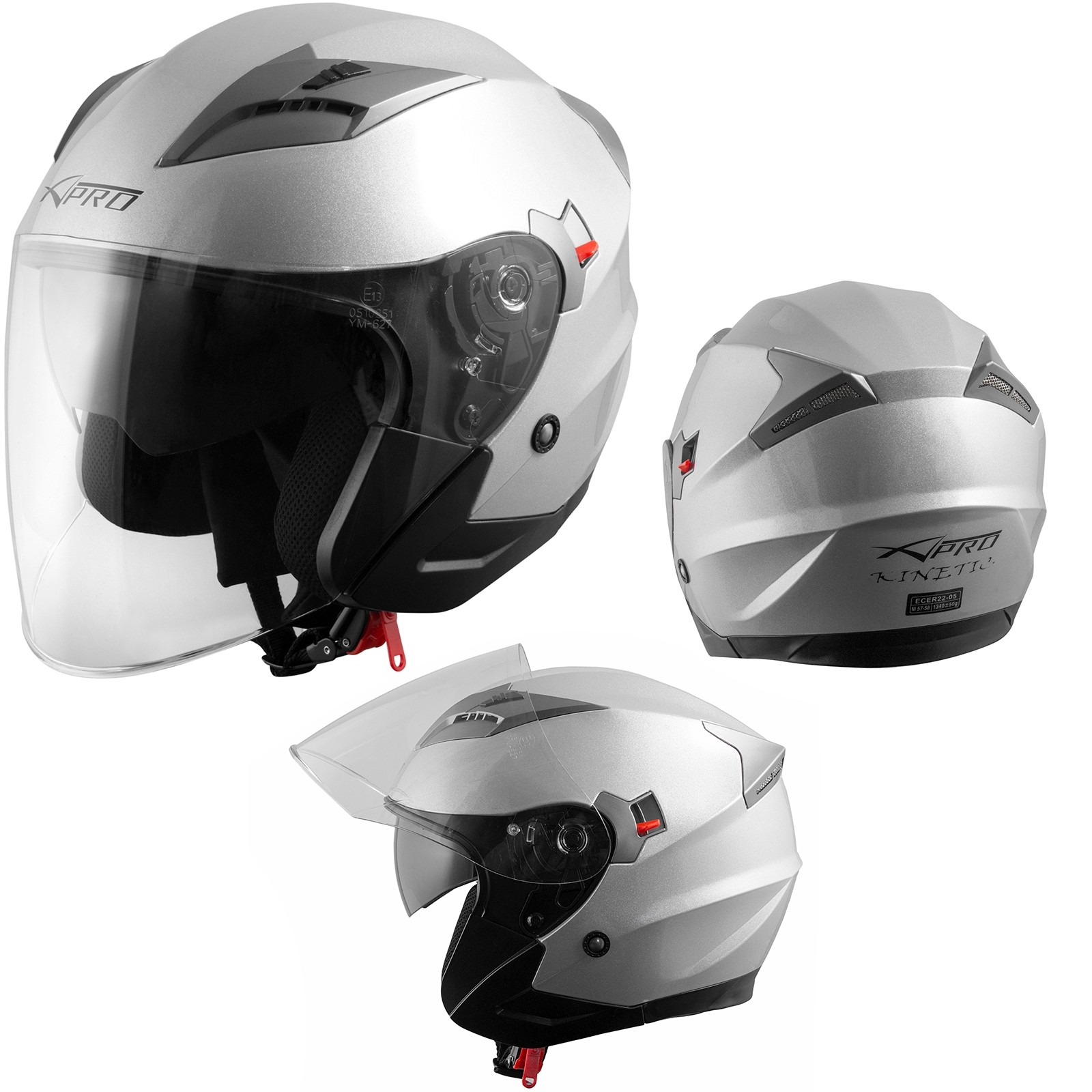 Kinetic-Casco-Helmet-Motorcycle-Argento-Silver-A-Pro-Sonic-Moto-Set