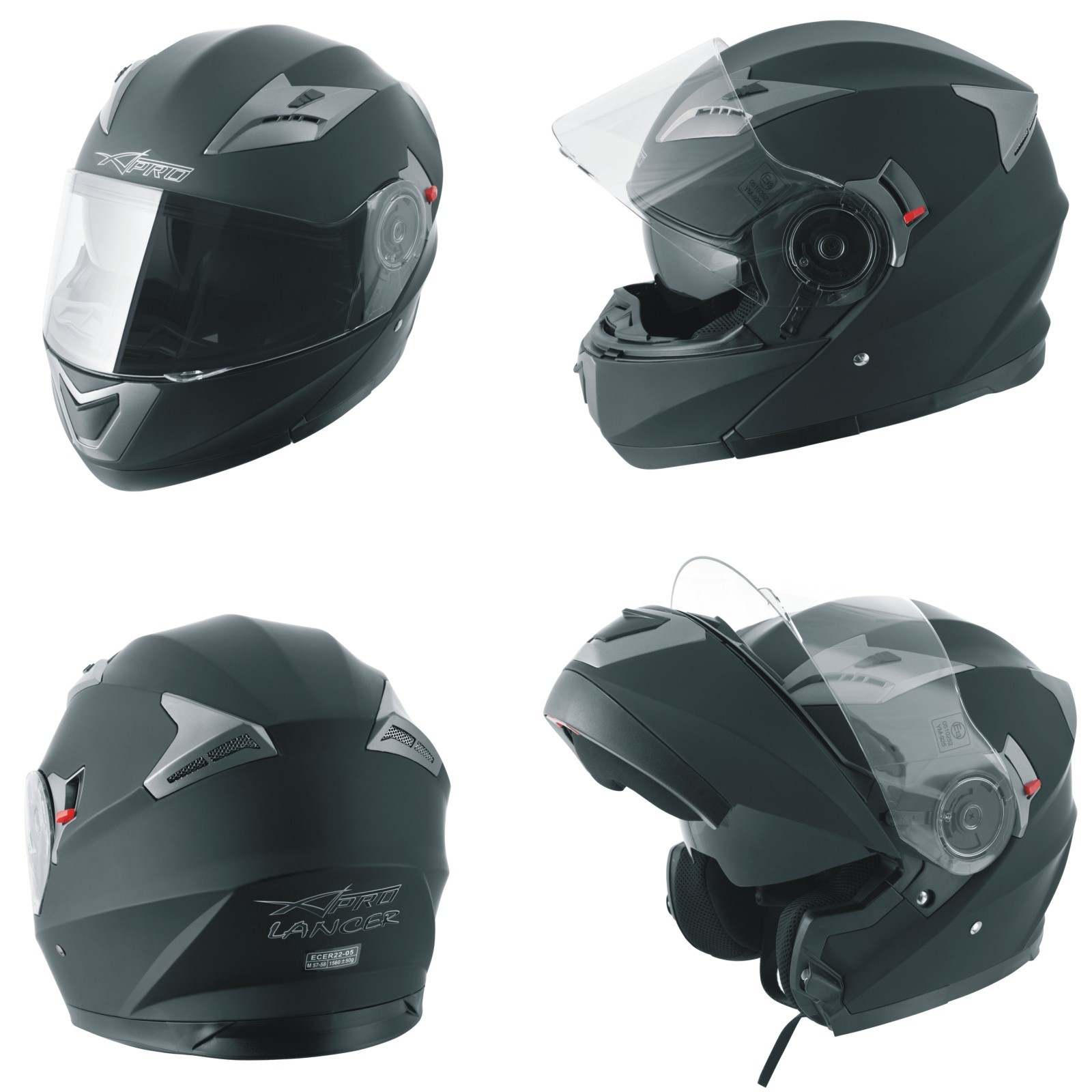 Casco Modulare Apribile Moto Touring Sport Visiera Parasole Nero opaco