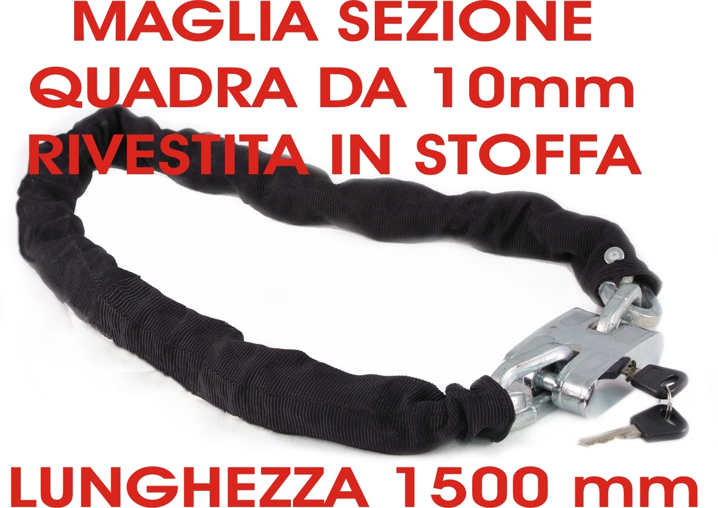 Lucchetto Catena Acciaio 1,5mt diametro 10 mm Moto Bici Scoter