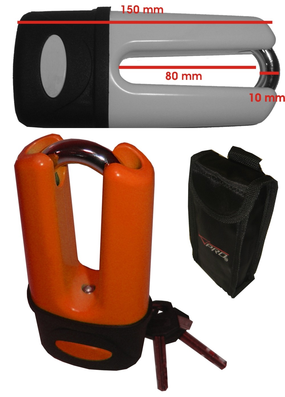 Lucchetto Bloccadisco Perno Acciaio  Antifurto Moto Scooter con Chiave Arancione