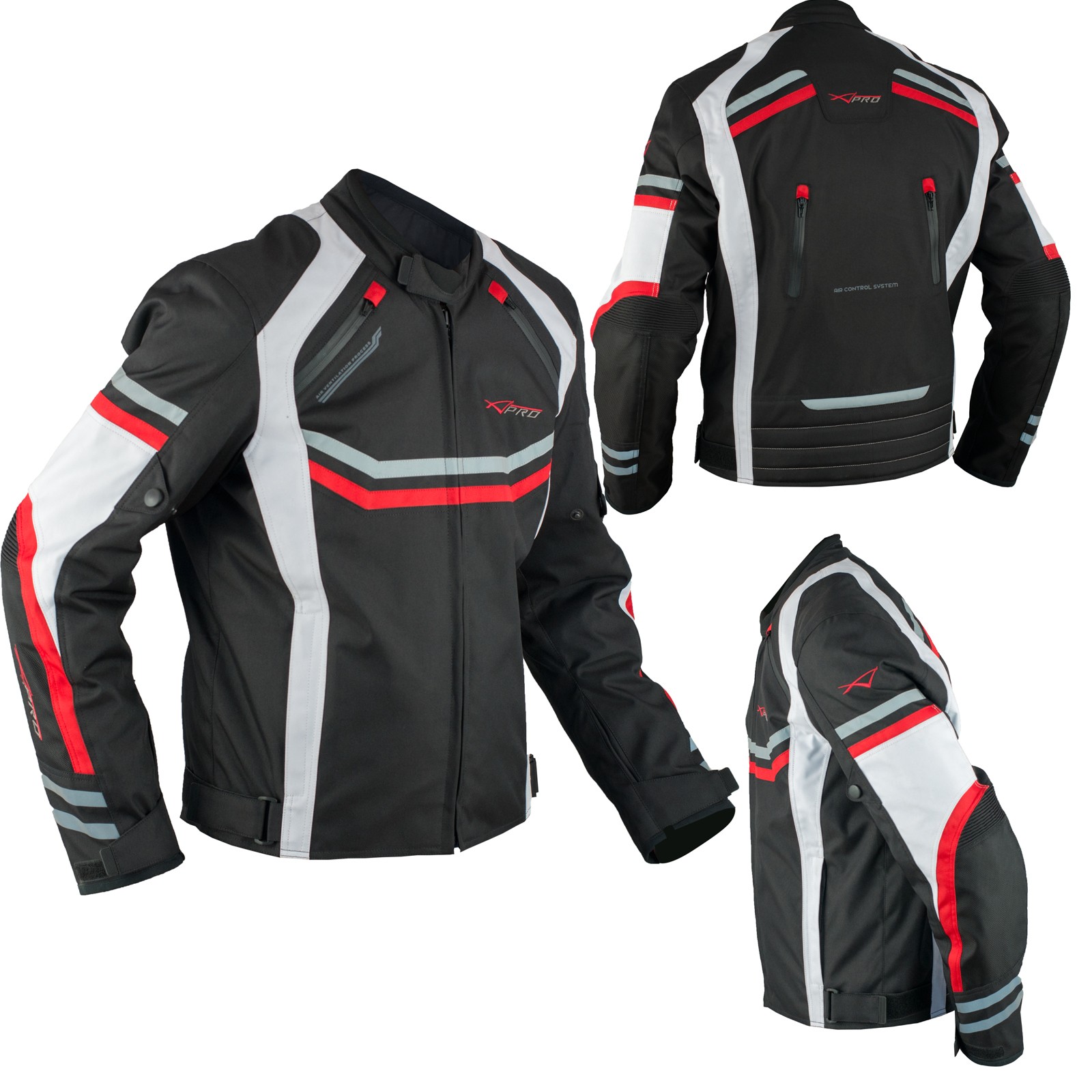 Giacca Moto Sportiva Tessuto Ventilata Riflettente Protezioni CE Rosso