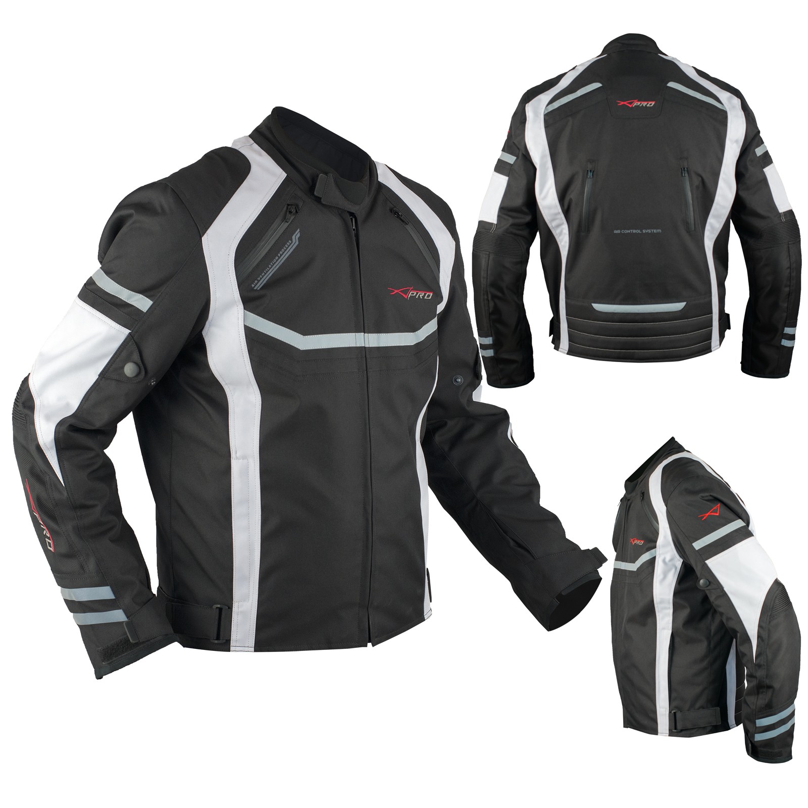 Giacca Moto Sportiva Tessuto Ventilata Riflettente Protezioni CE Bianco