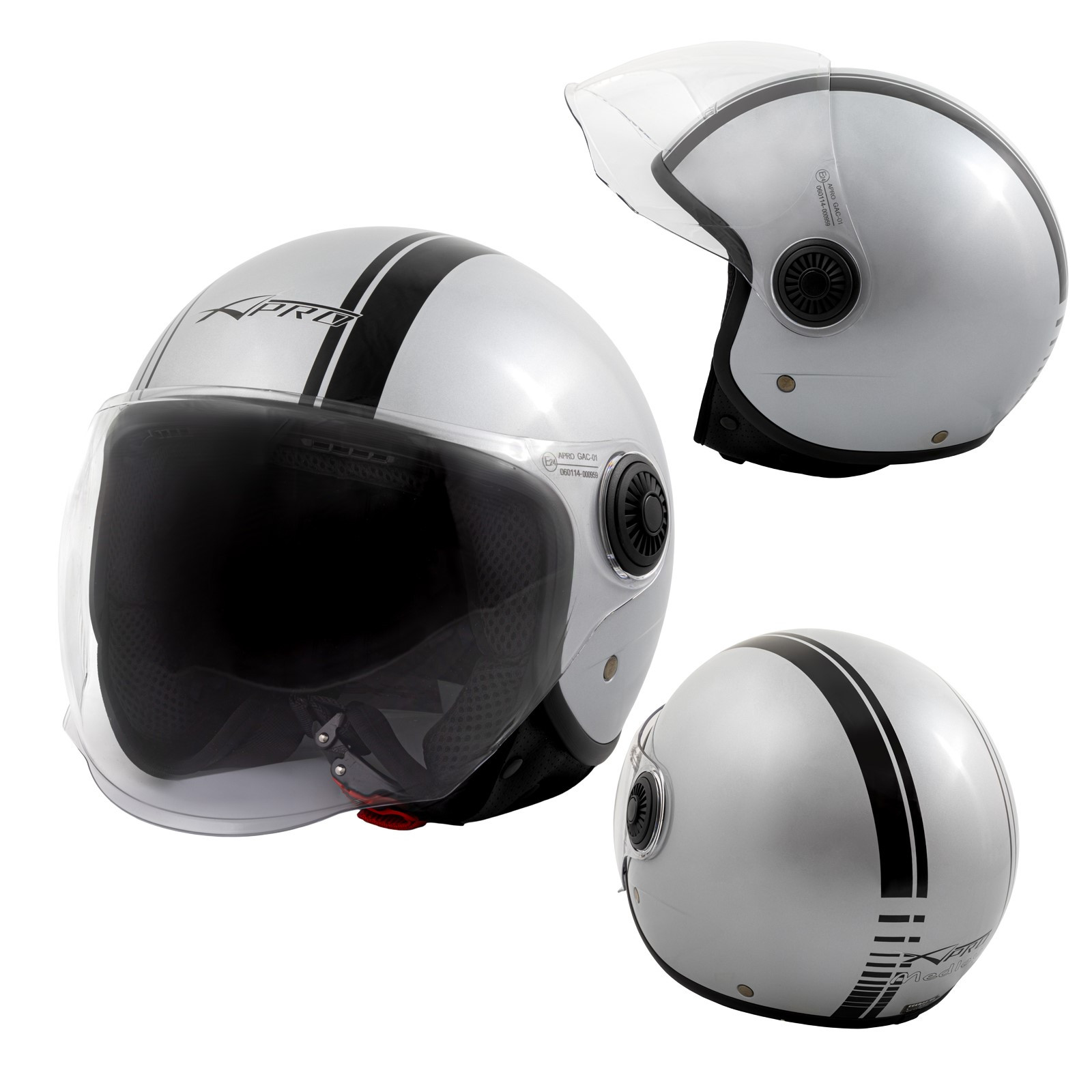 Jet Helmet Medley A-Pro Moto silver black Sonicmotoshop  A-pro Composit